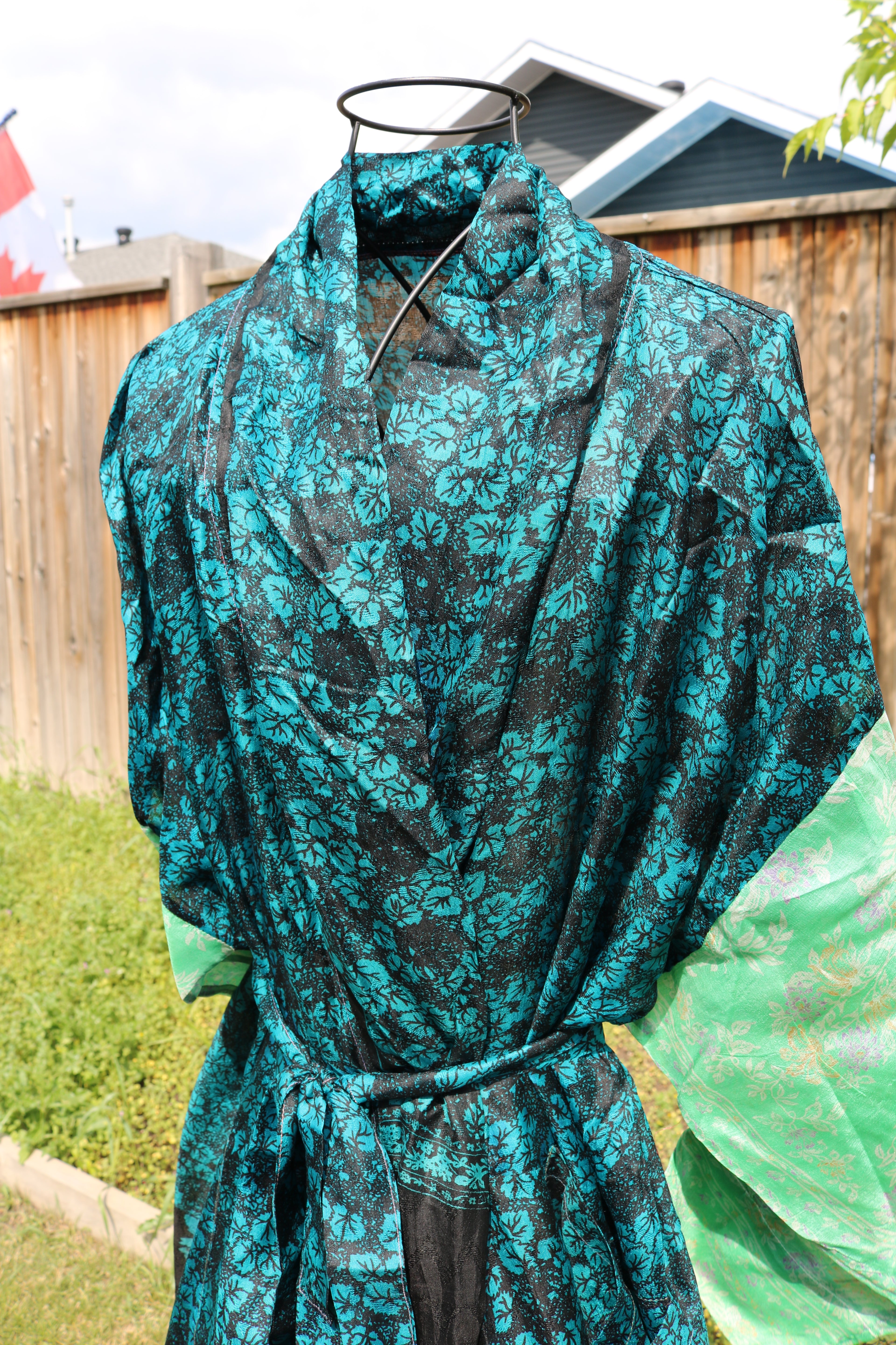 Cosmic Drift Silk Saree Kimono Robe