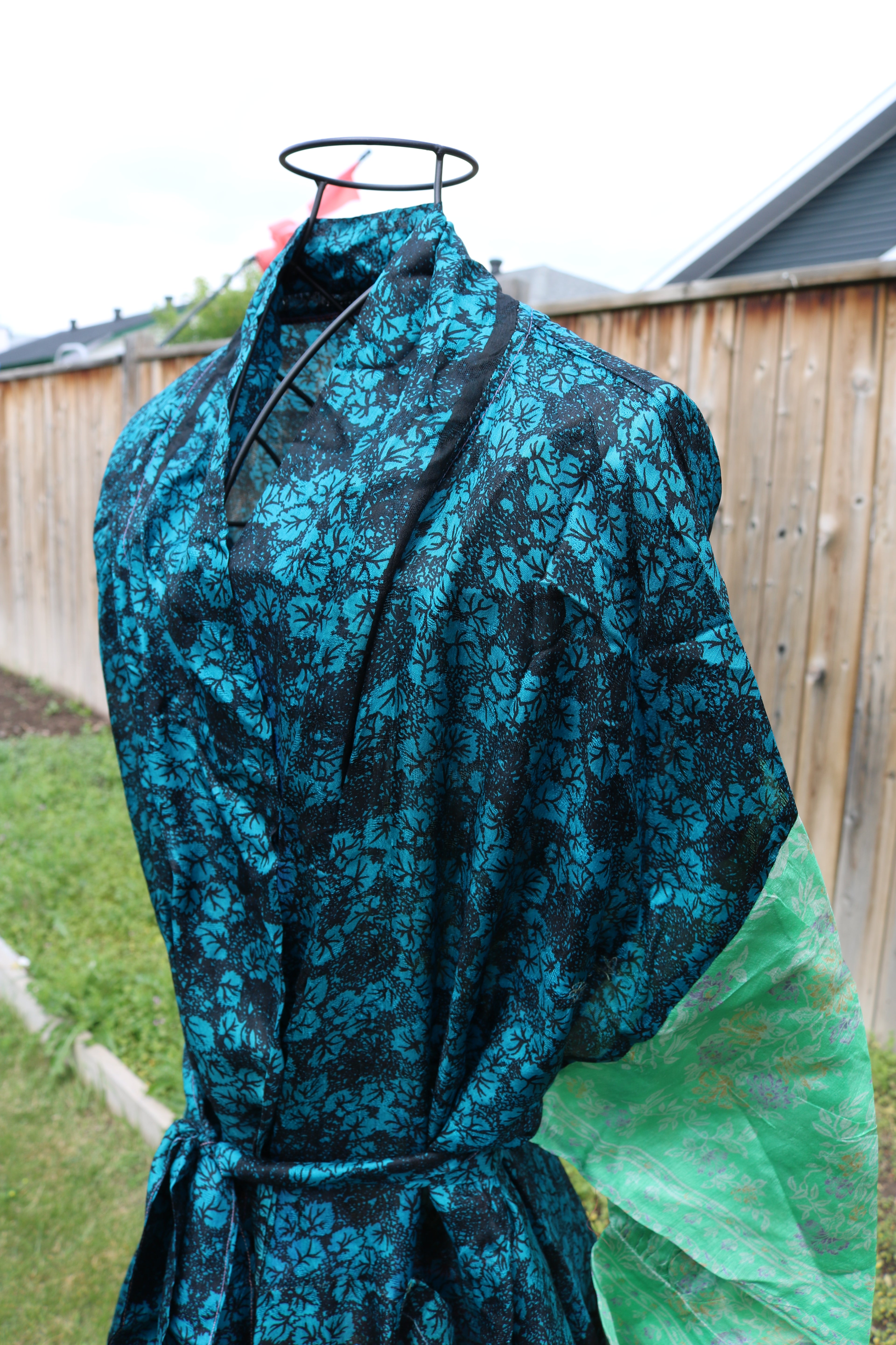 Cosmic Drift Silk Saree Kimono Robe