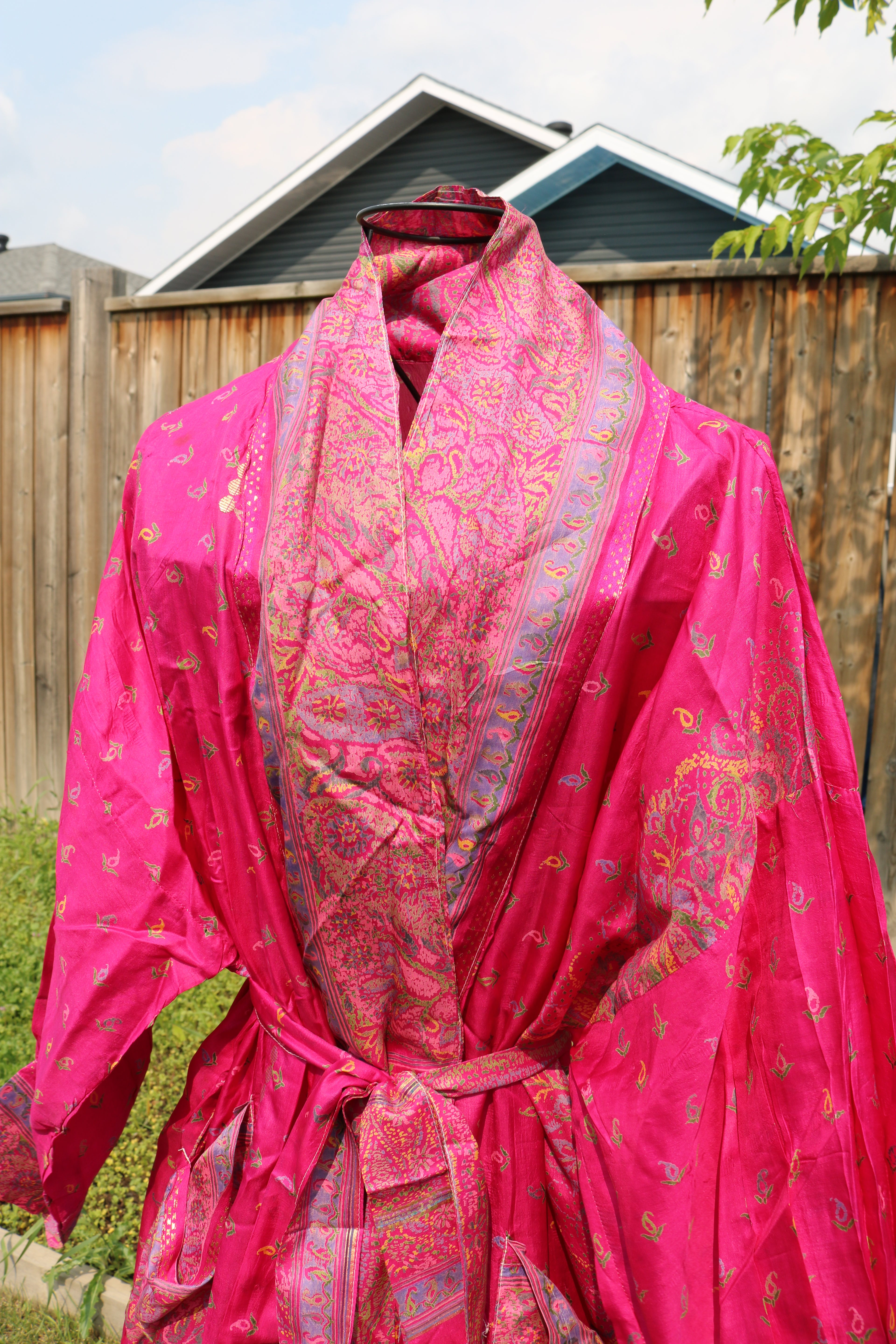 Berry Blush Silk Saree Kimono Robe