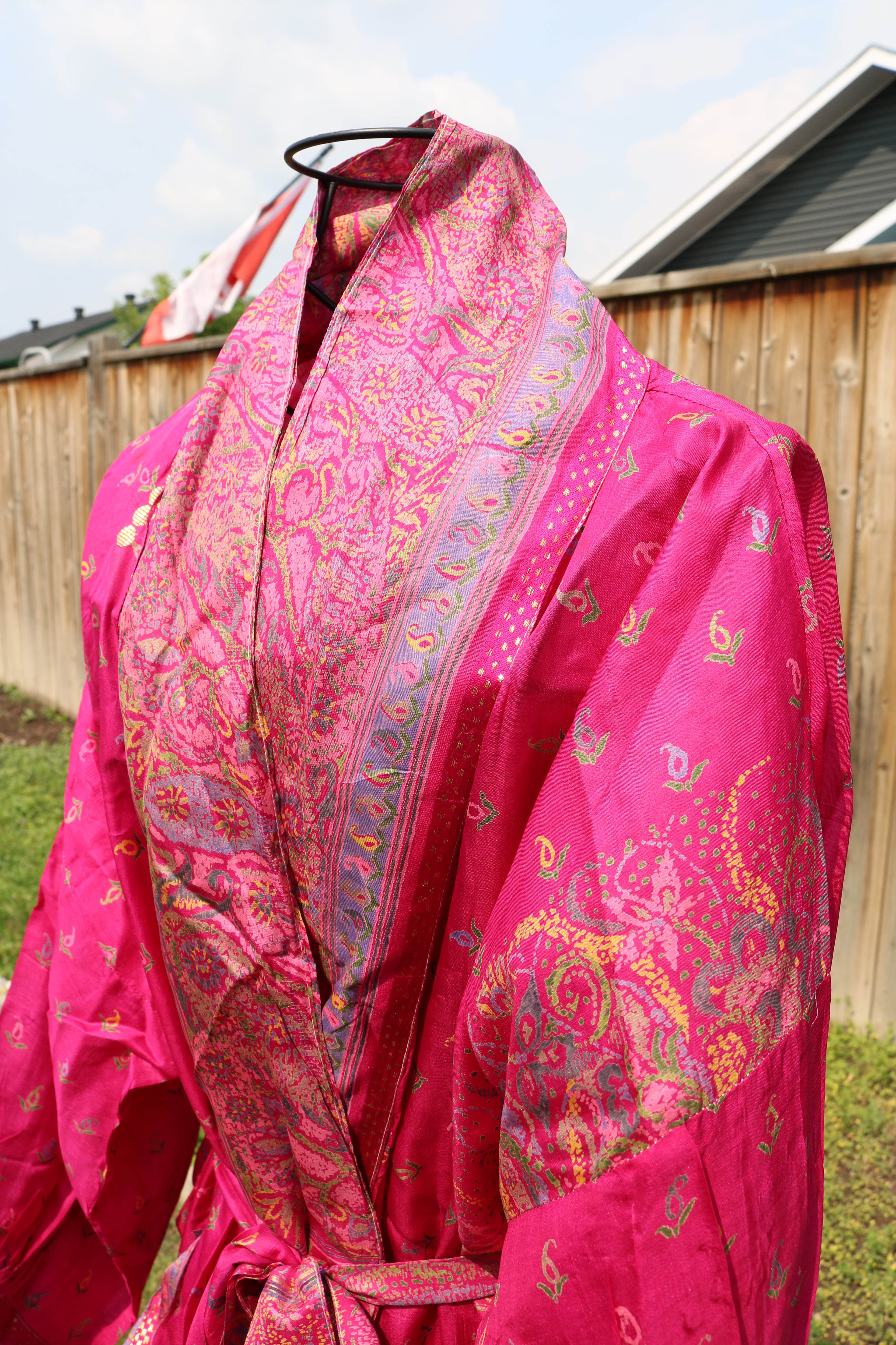 Berry Blush Silk Saree Kimono Robe