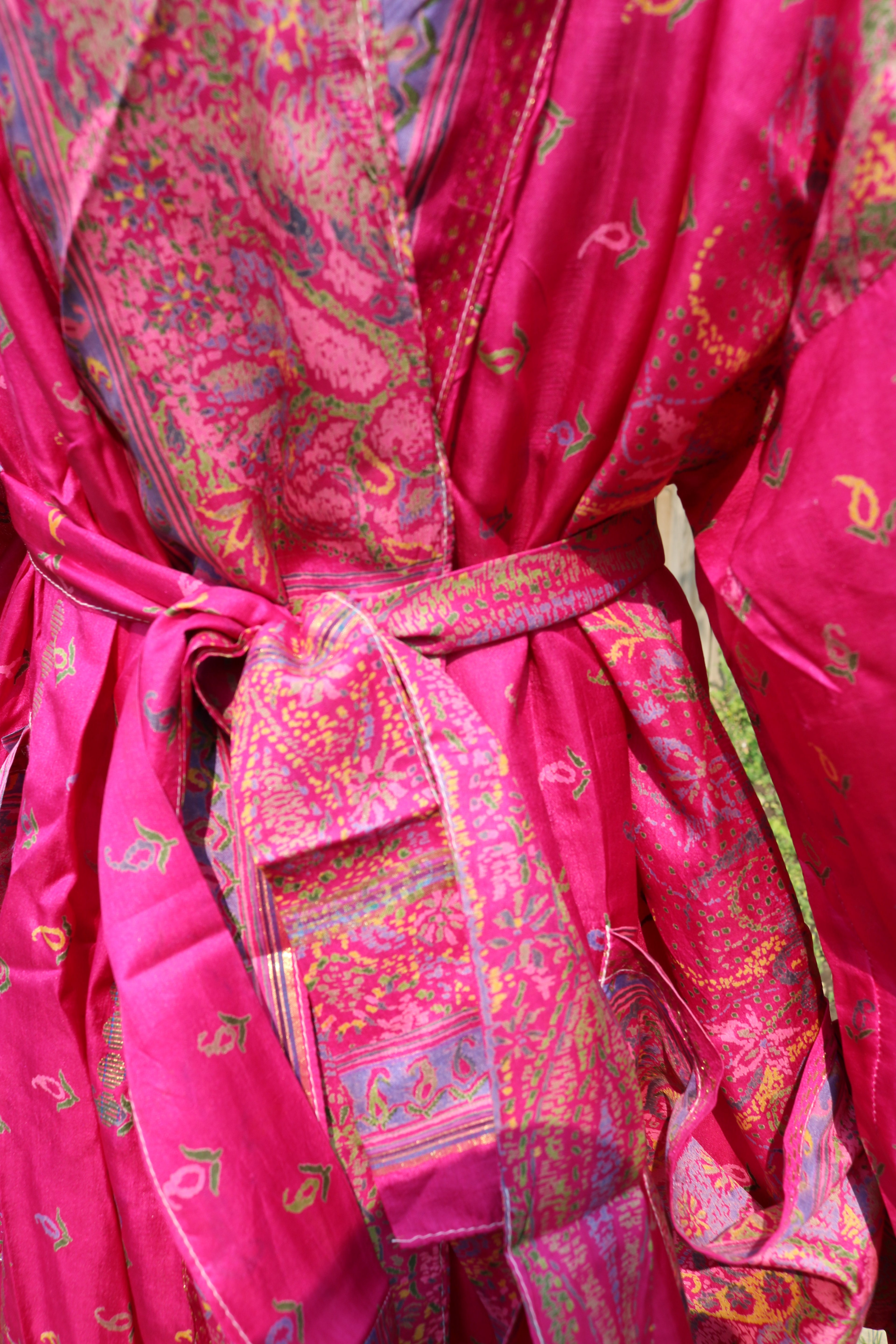 Berry Blush Silk Saree Kimono Robe