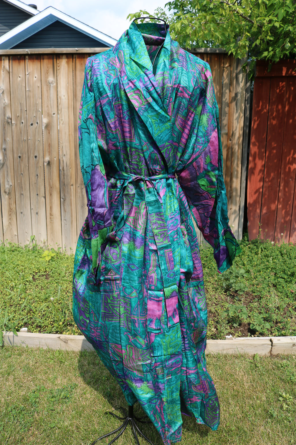 Stained Glass Silk Saree Kimono Robe