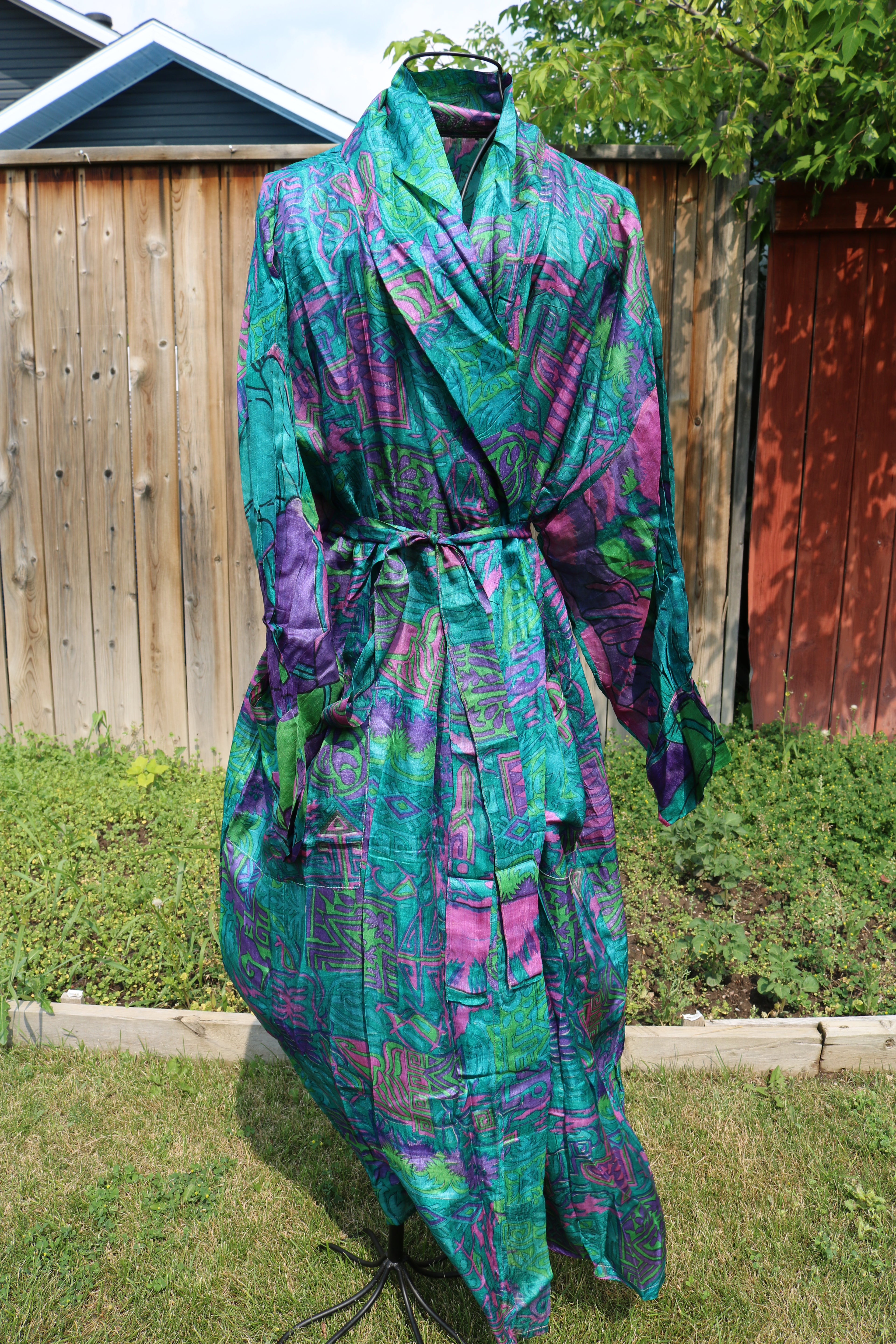Stained Glass Silk Saree Kimono Robe