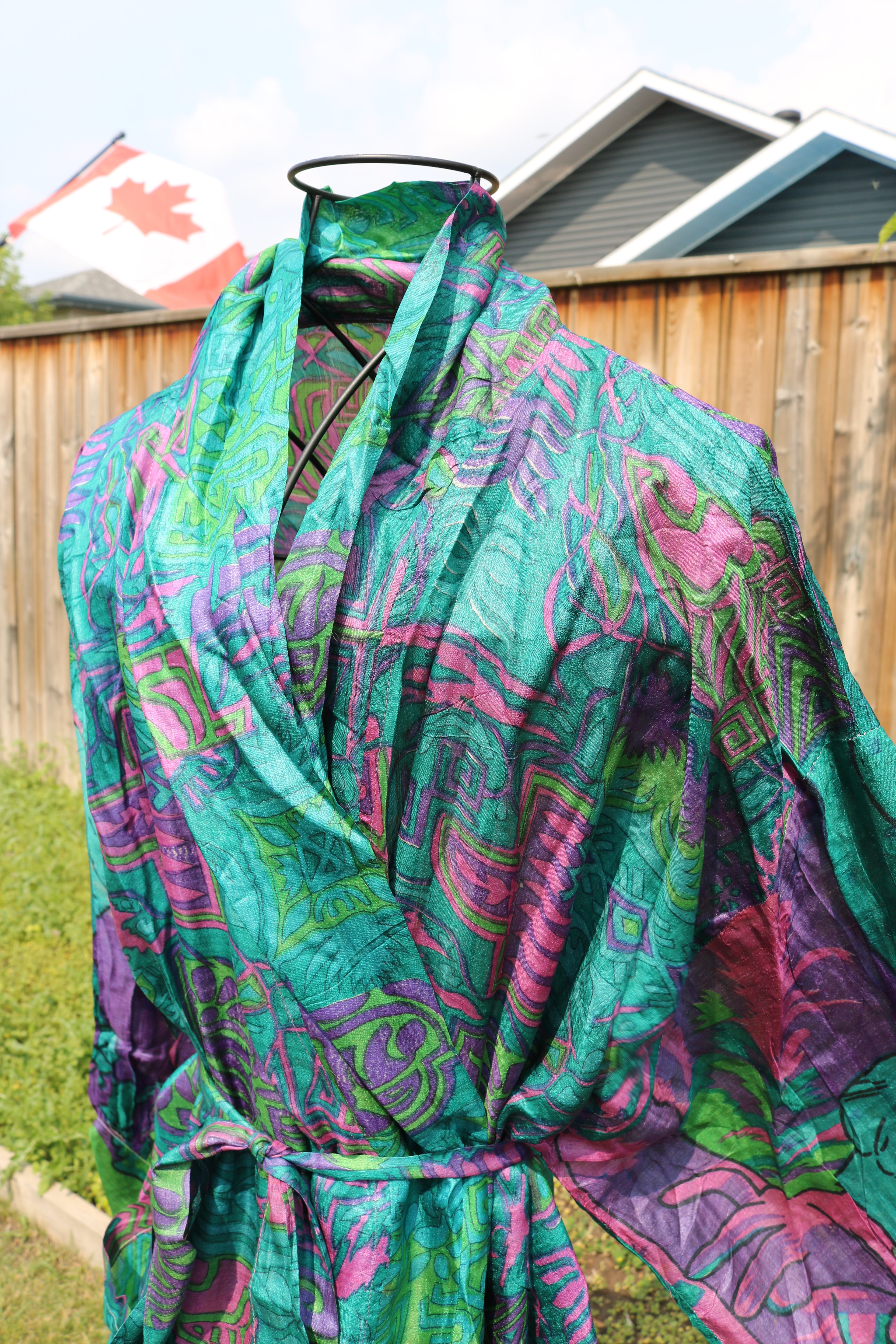 Stained Glass Silk Saree Kimono Robe