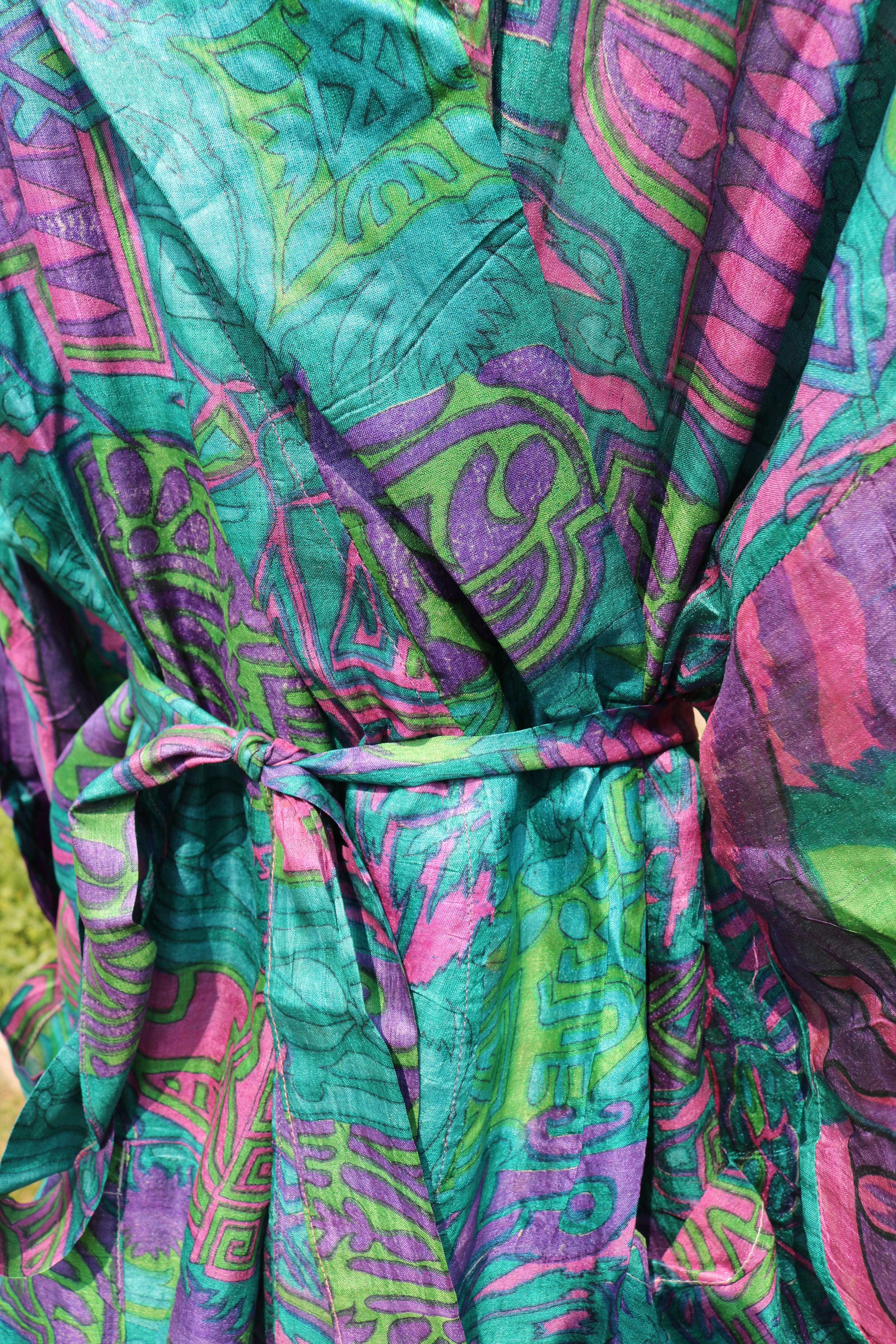 Stained Glass Silk Saree Kimono Robe