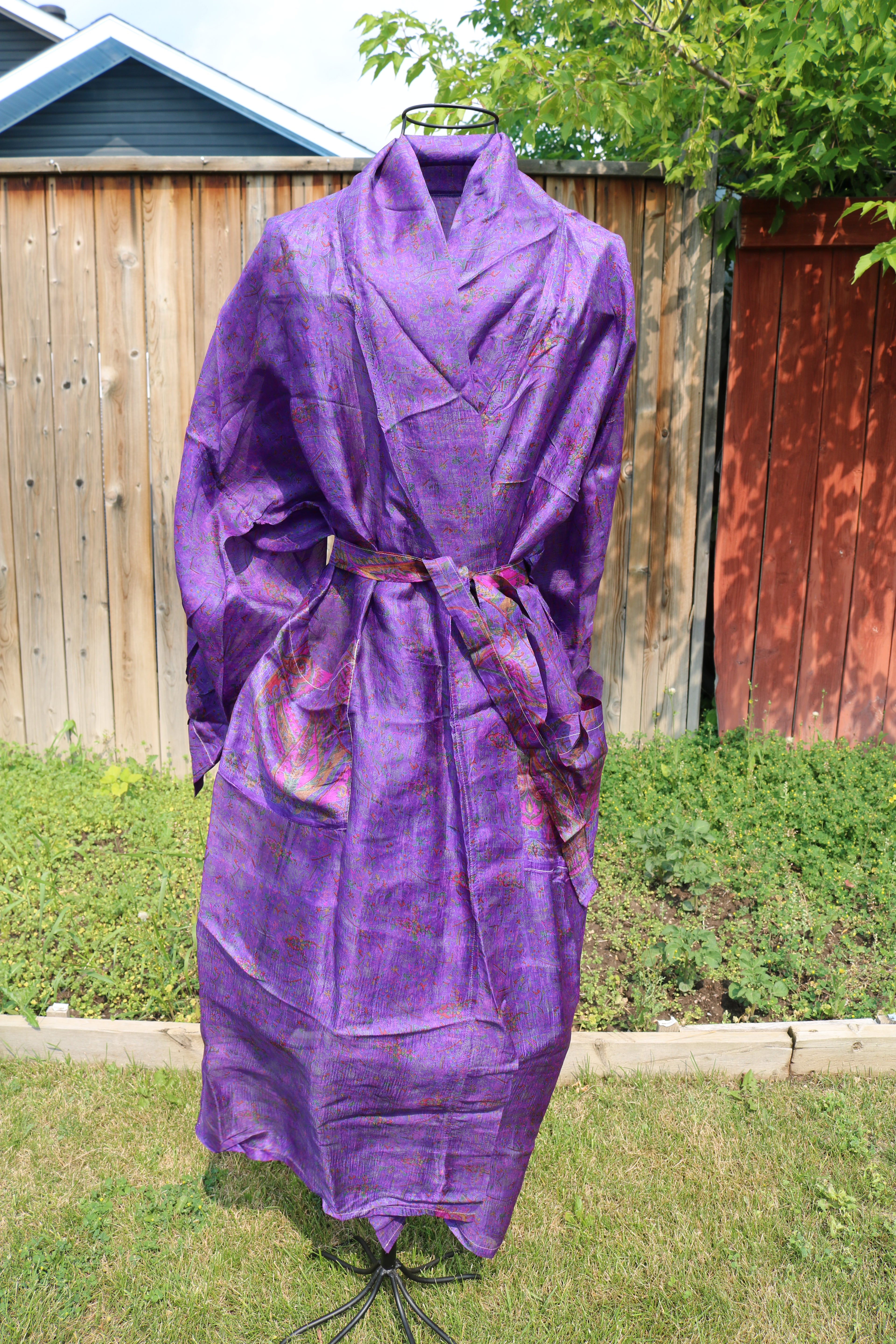 Amethyst Dusk Silk Saree Kimono Robe