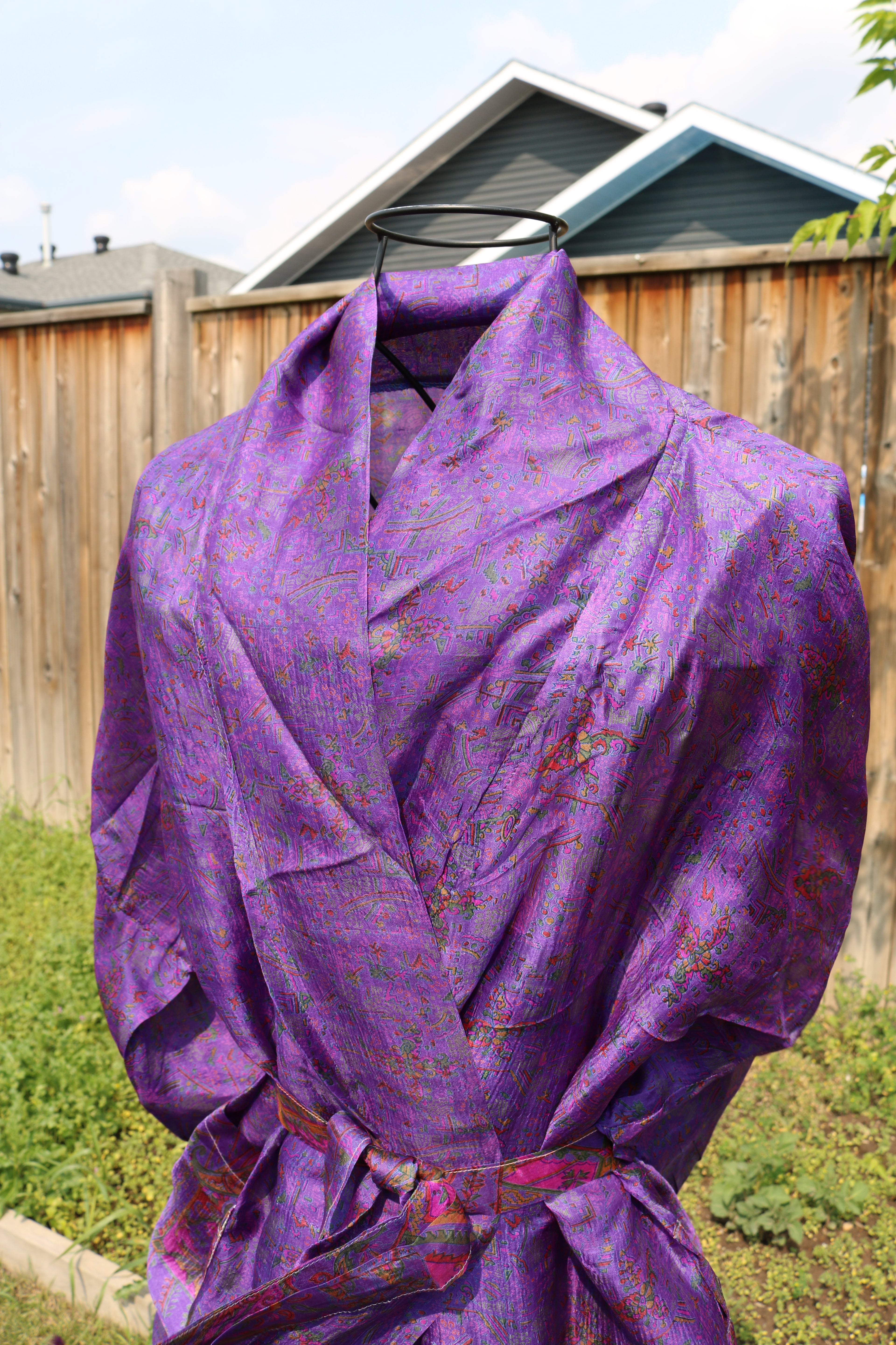 Amethyst Dusk Silk Saree Kimono Robe