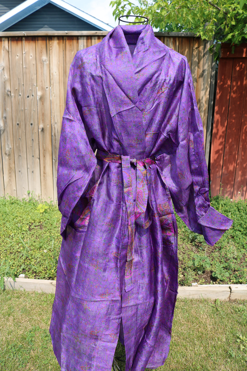 Amethyst Dusk Silk Saree Kimono Robe