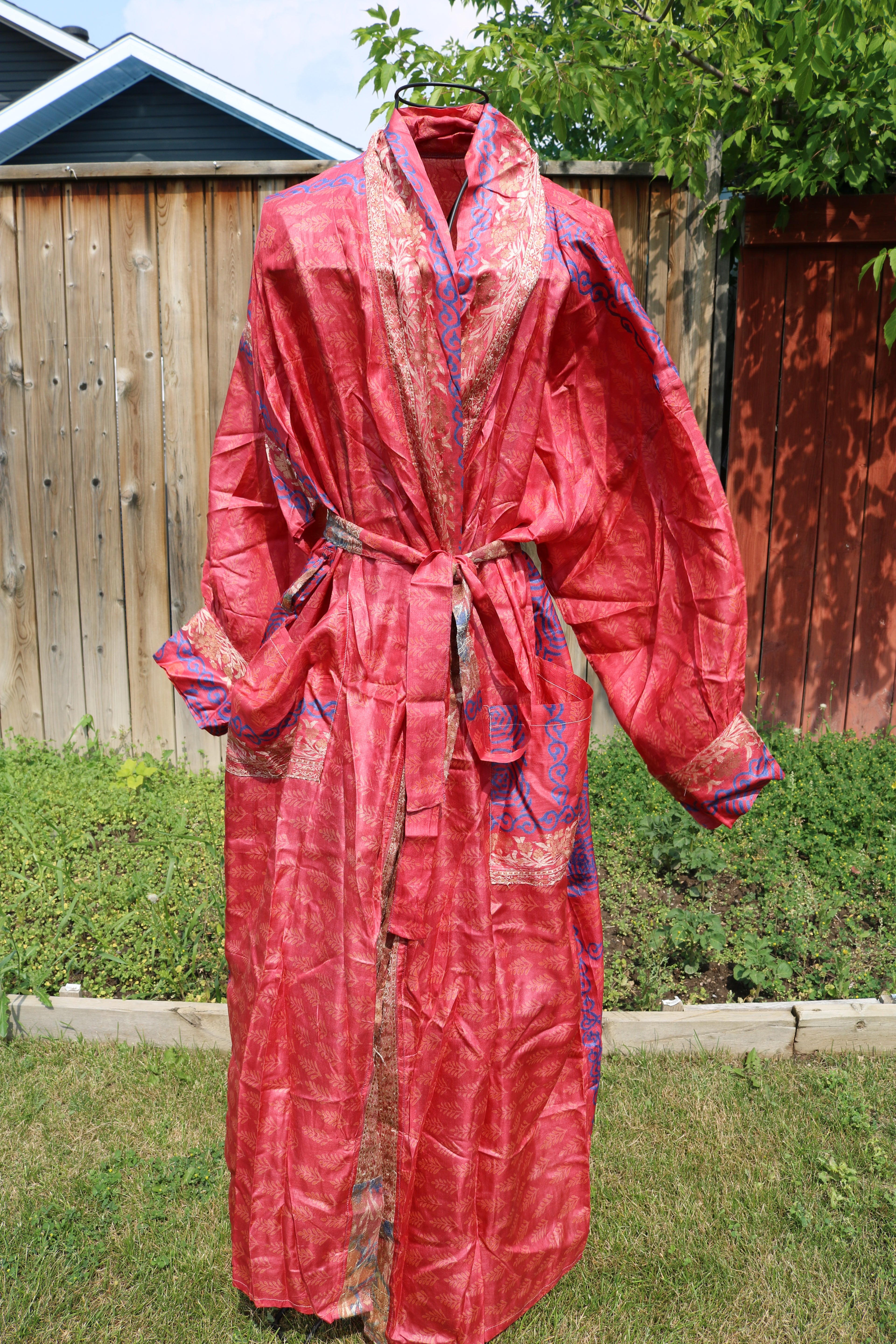 Peachy Love Silk Saree Kimono Robe