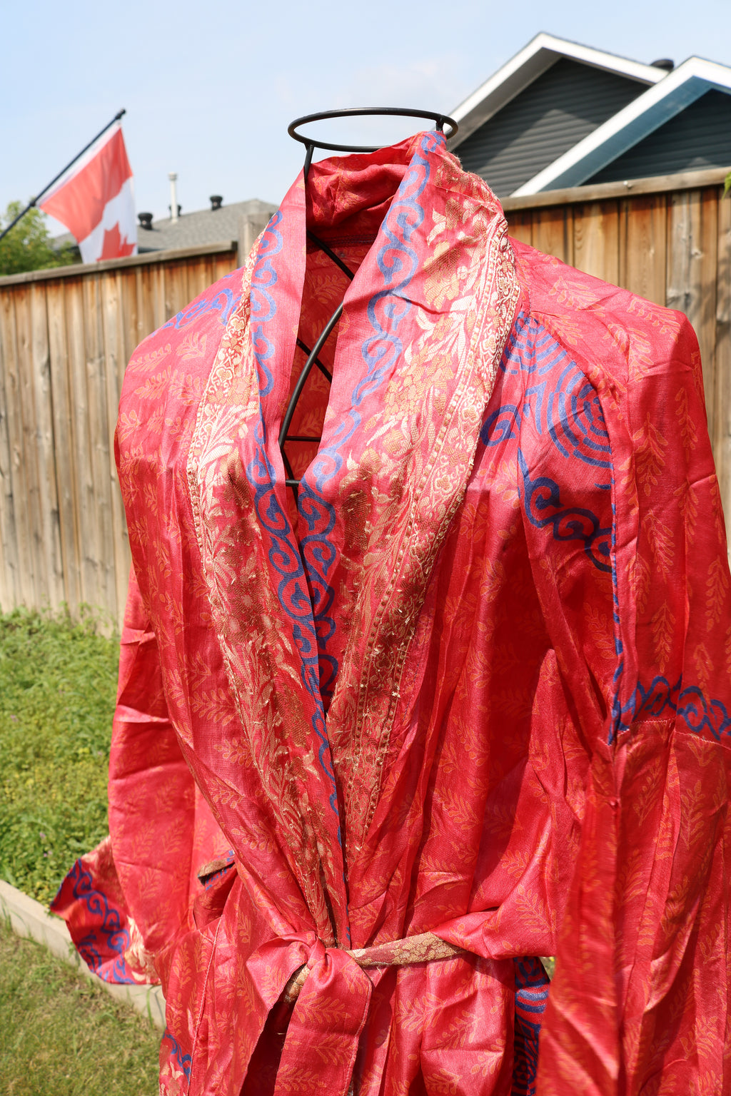 Peachy Love Silk Saree Kimono Robe