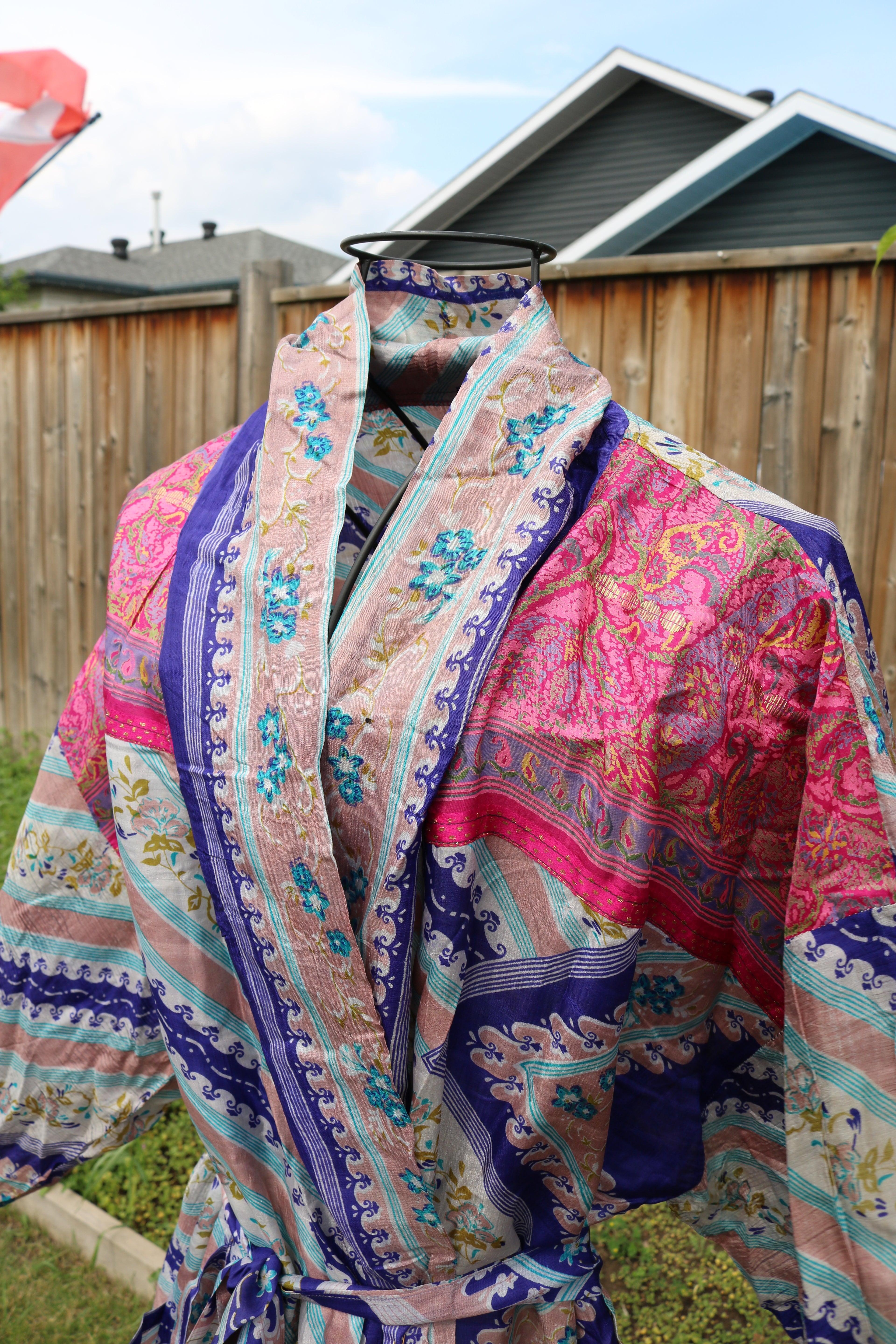 Abstract Harmony Silk Saree Kimono Robe