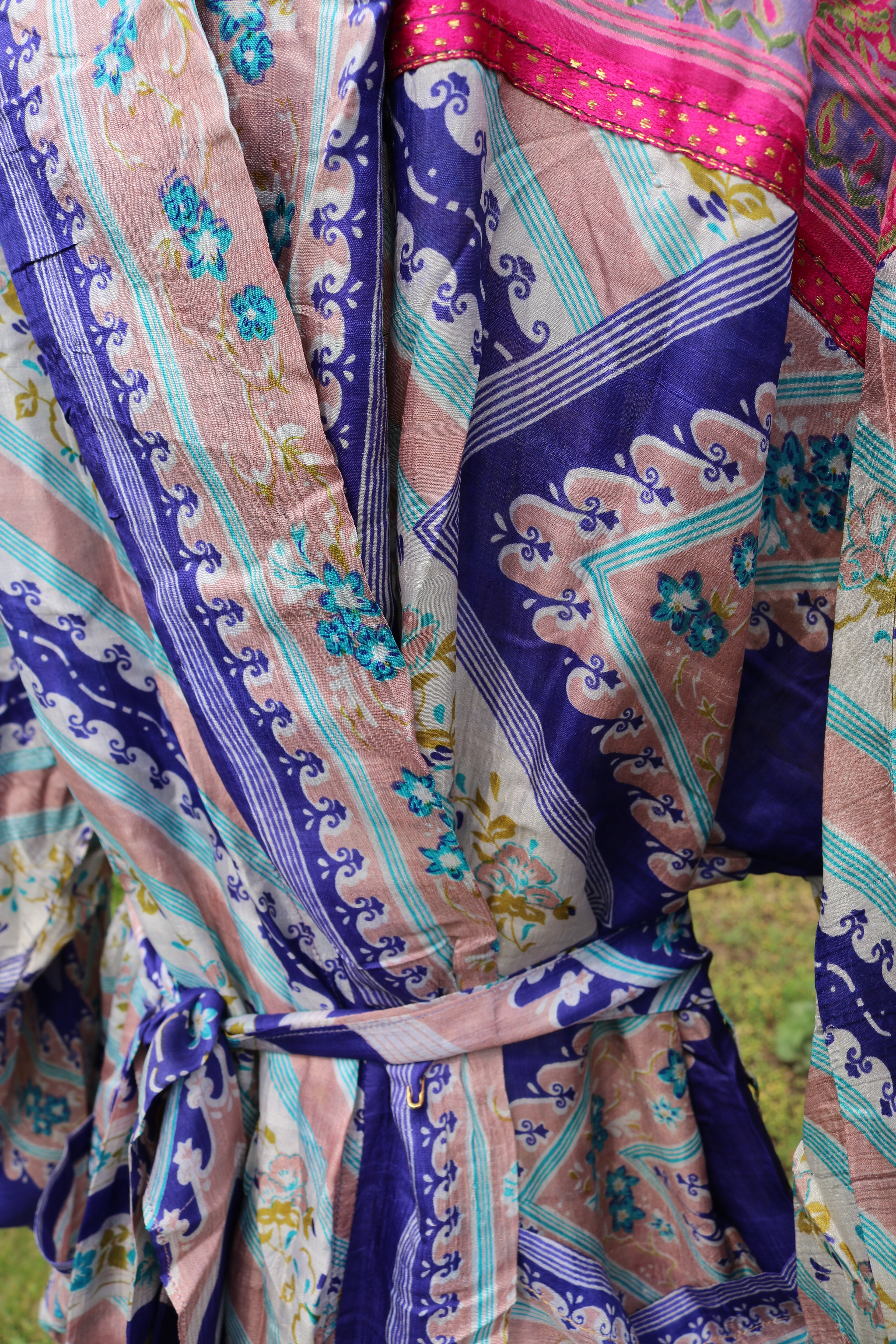 Abstract Harmony Silk Saree Kimono Robe