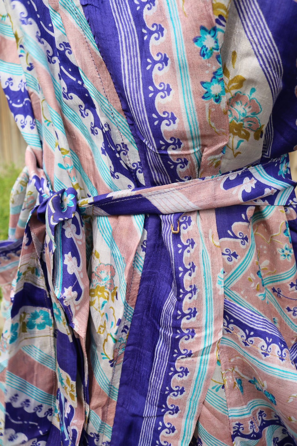 Abstract Harmony Silk Saree Kimono Robe