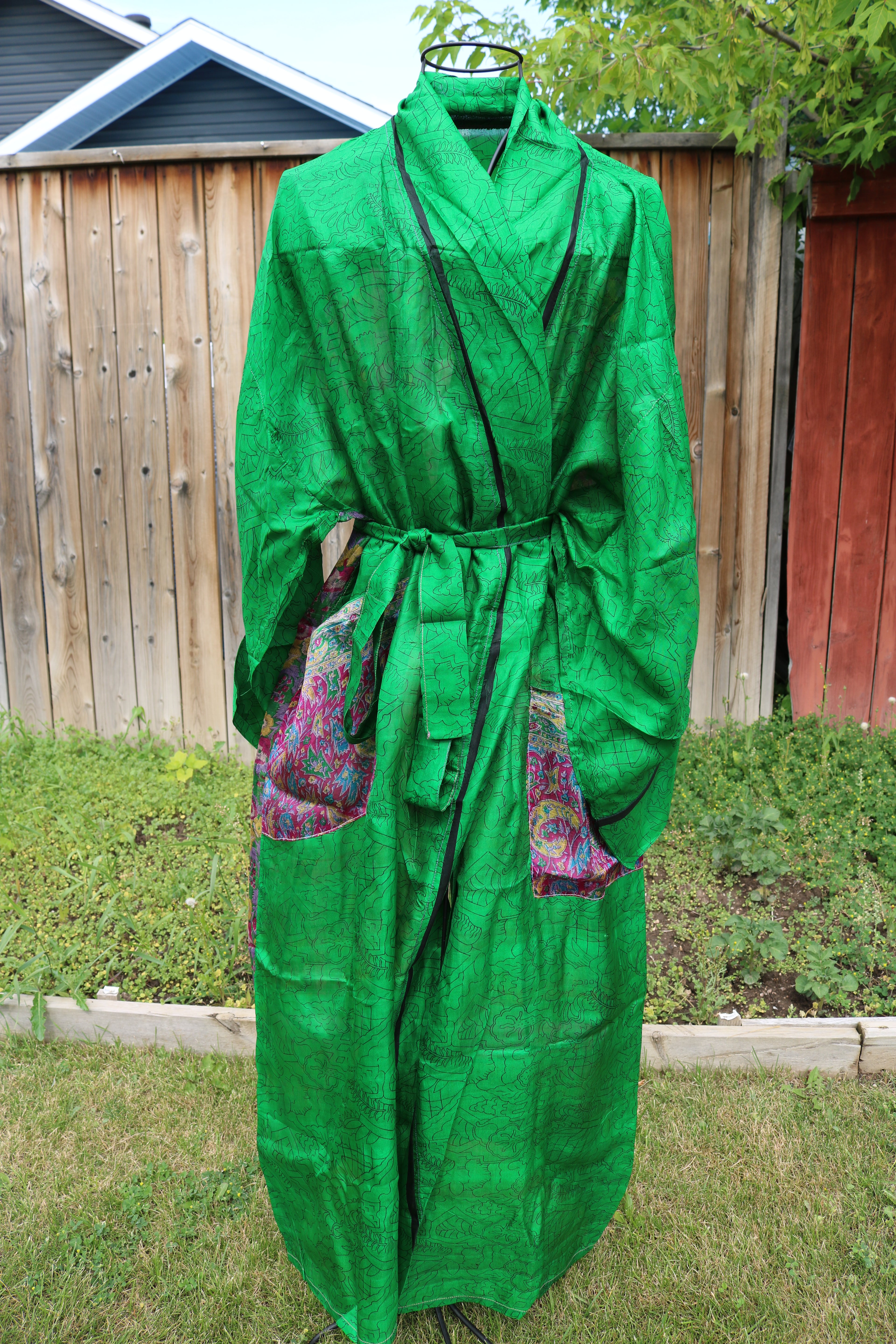 Meadow Whisper Silk Saree Kimono Robe