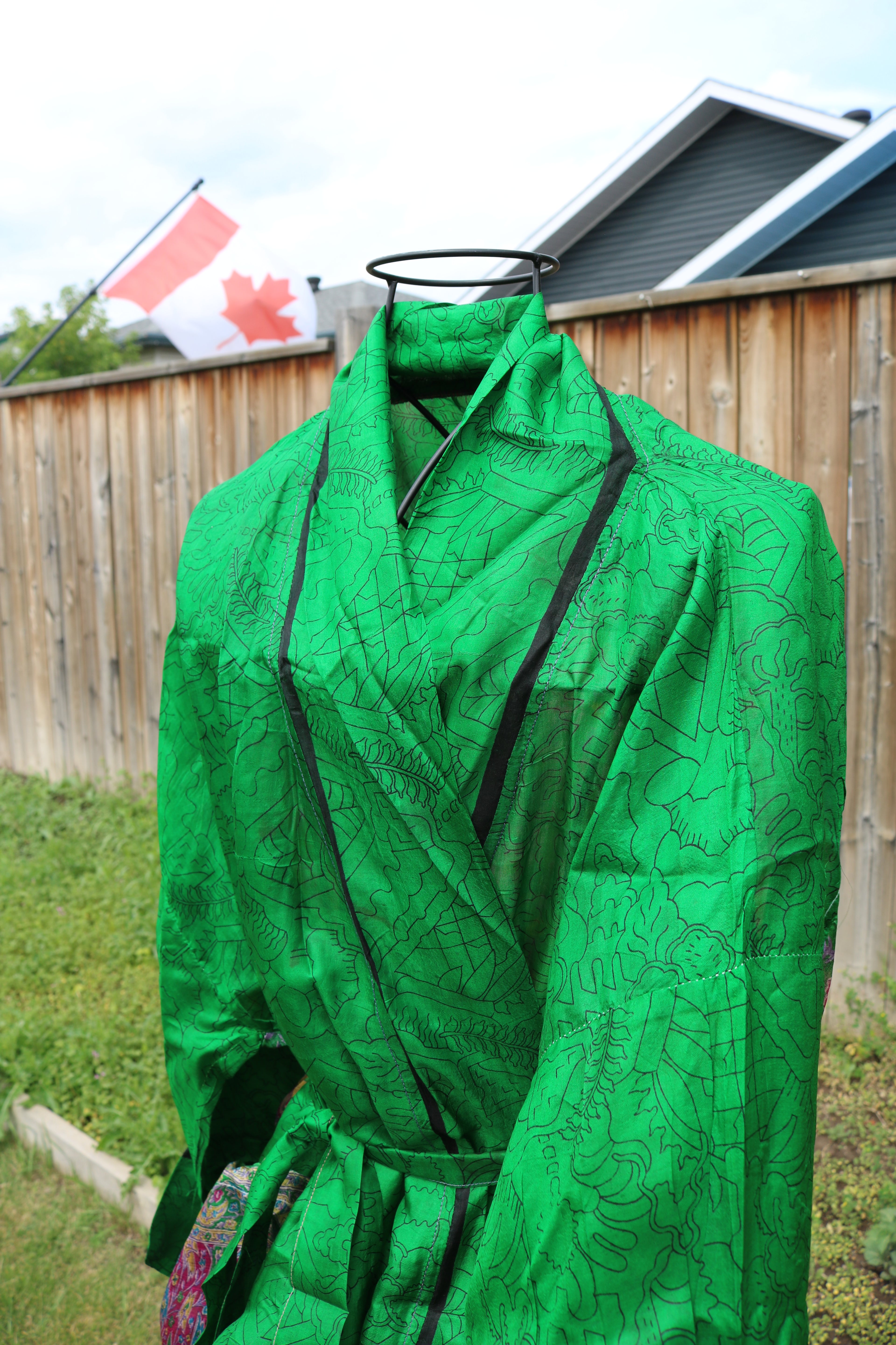 Meadow Whisper Silk Saree Kimono Robe