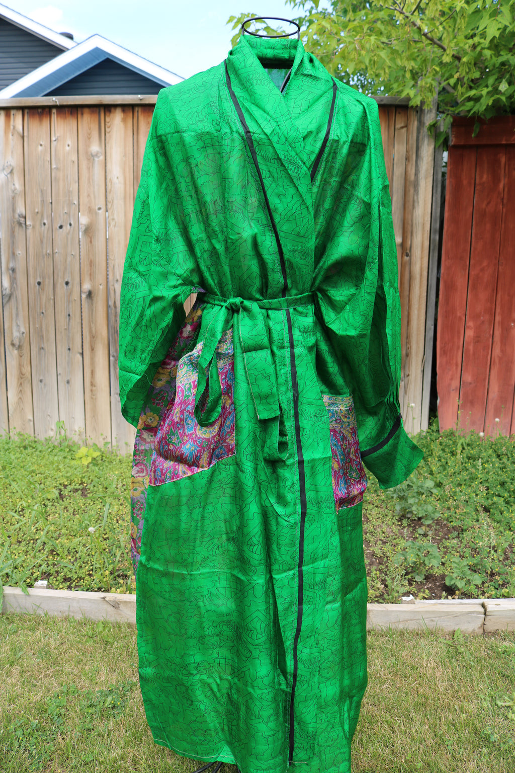 Meadow Whisper Silk Saree Kimono Robe