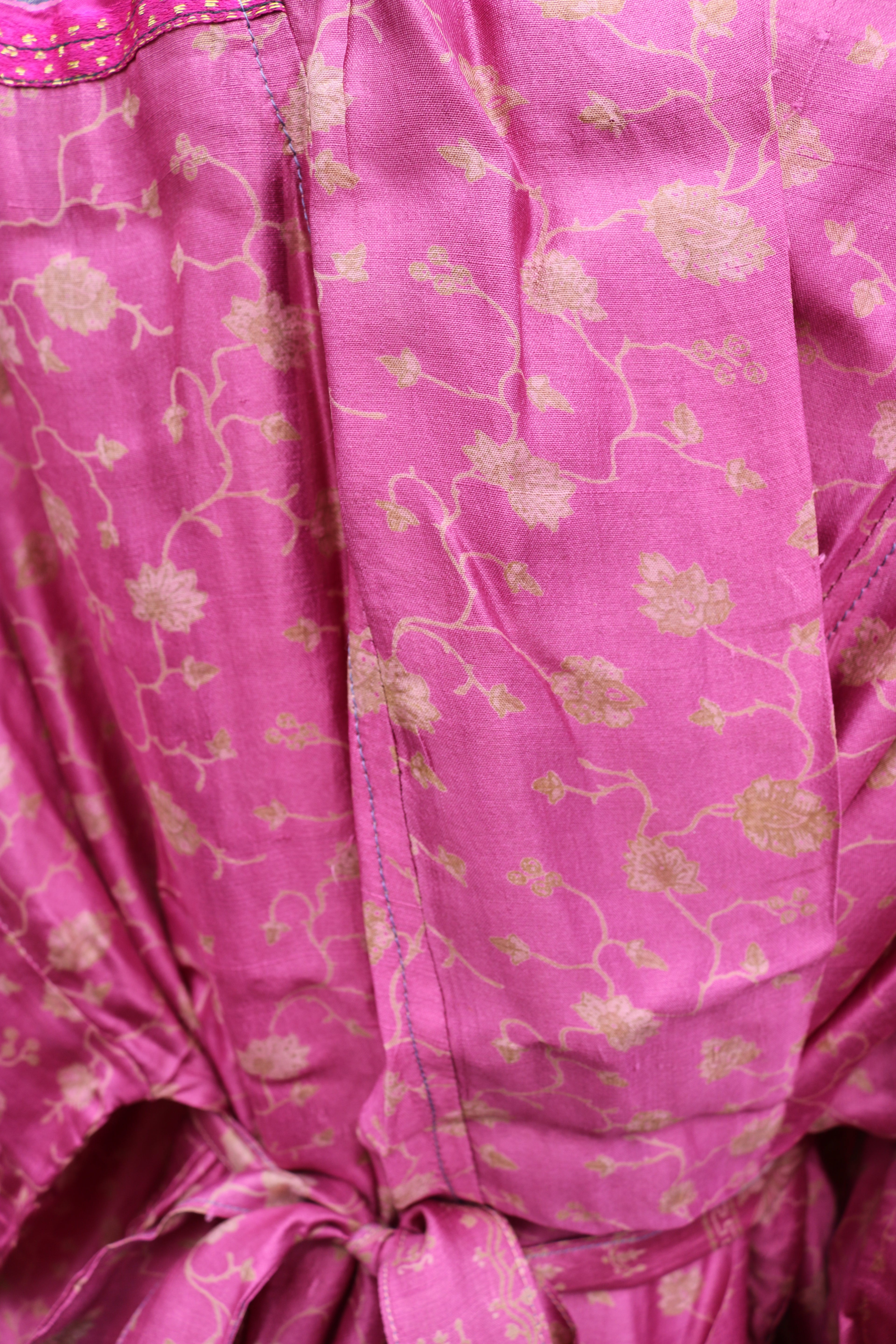 Pink Blossoms Silk Saree Kimono Robe