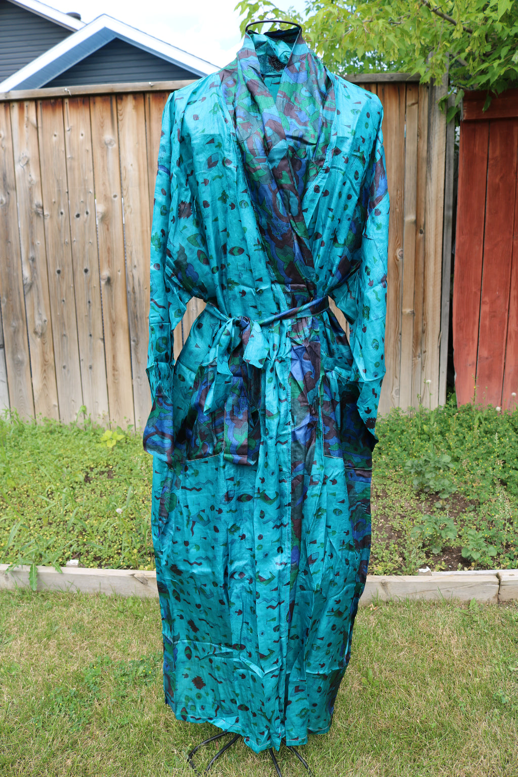 Deep Tide Silk Saree Kimono Robe