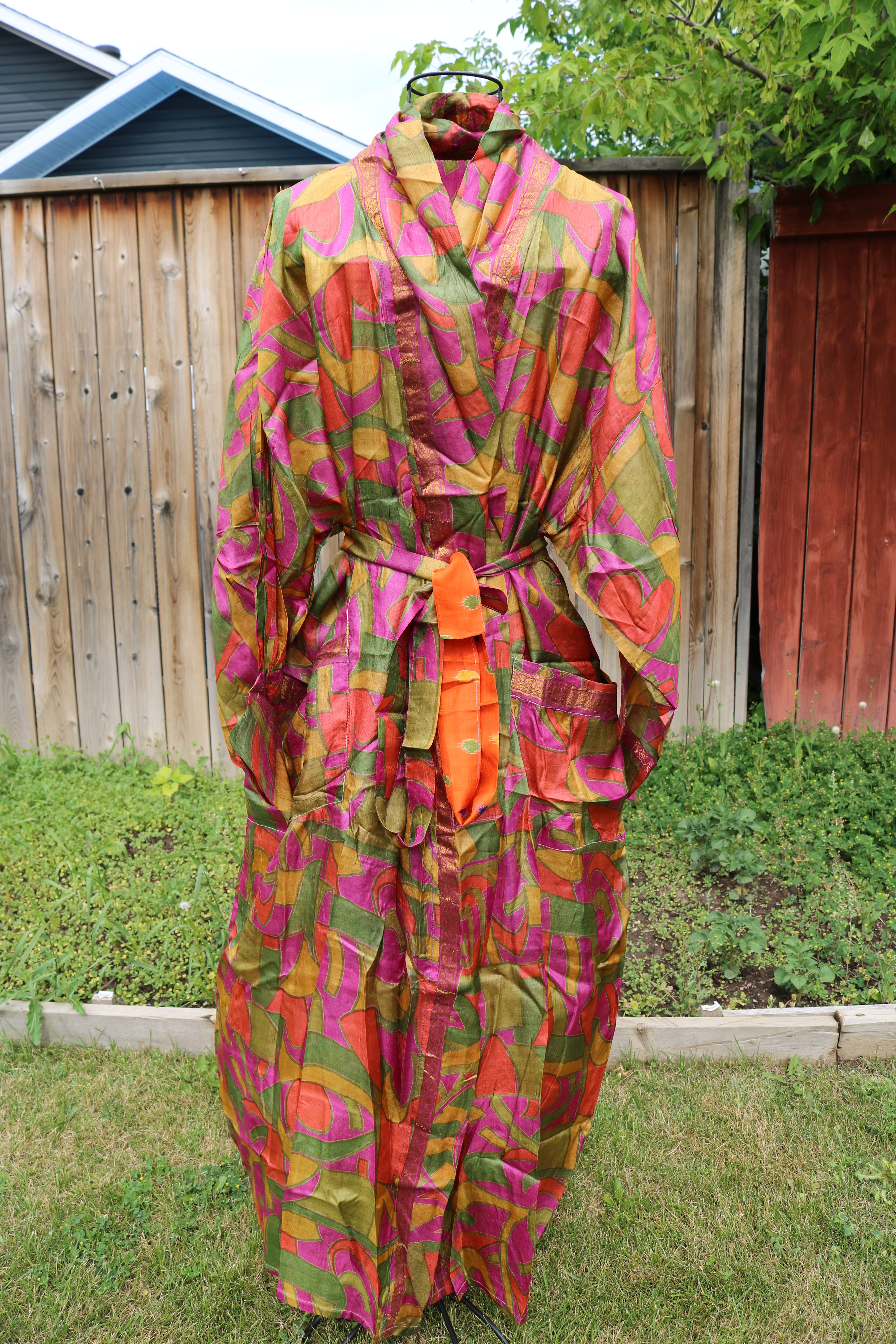 Prism Dance Silk Saree Kimono Robe