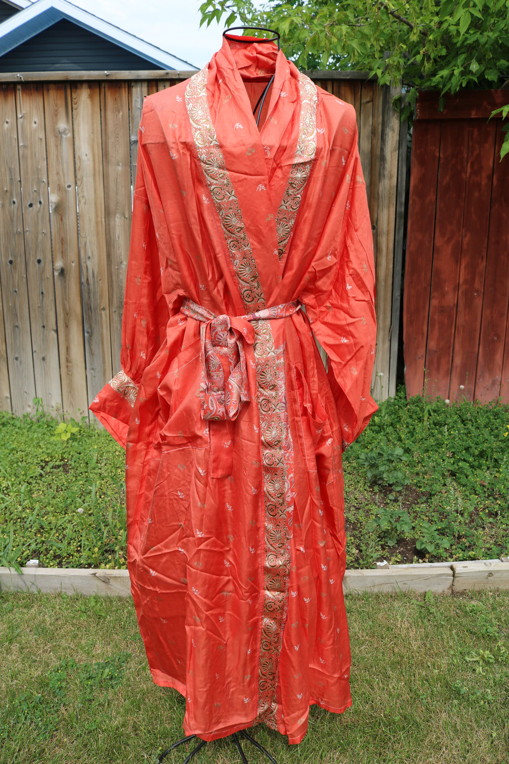 Tangerine Love Silk Saree Kimono Robe