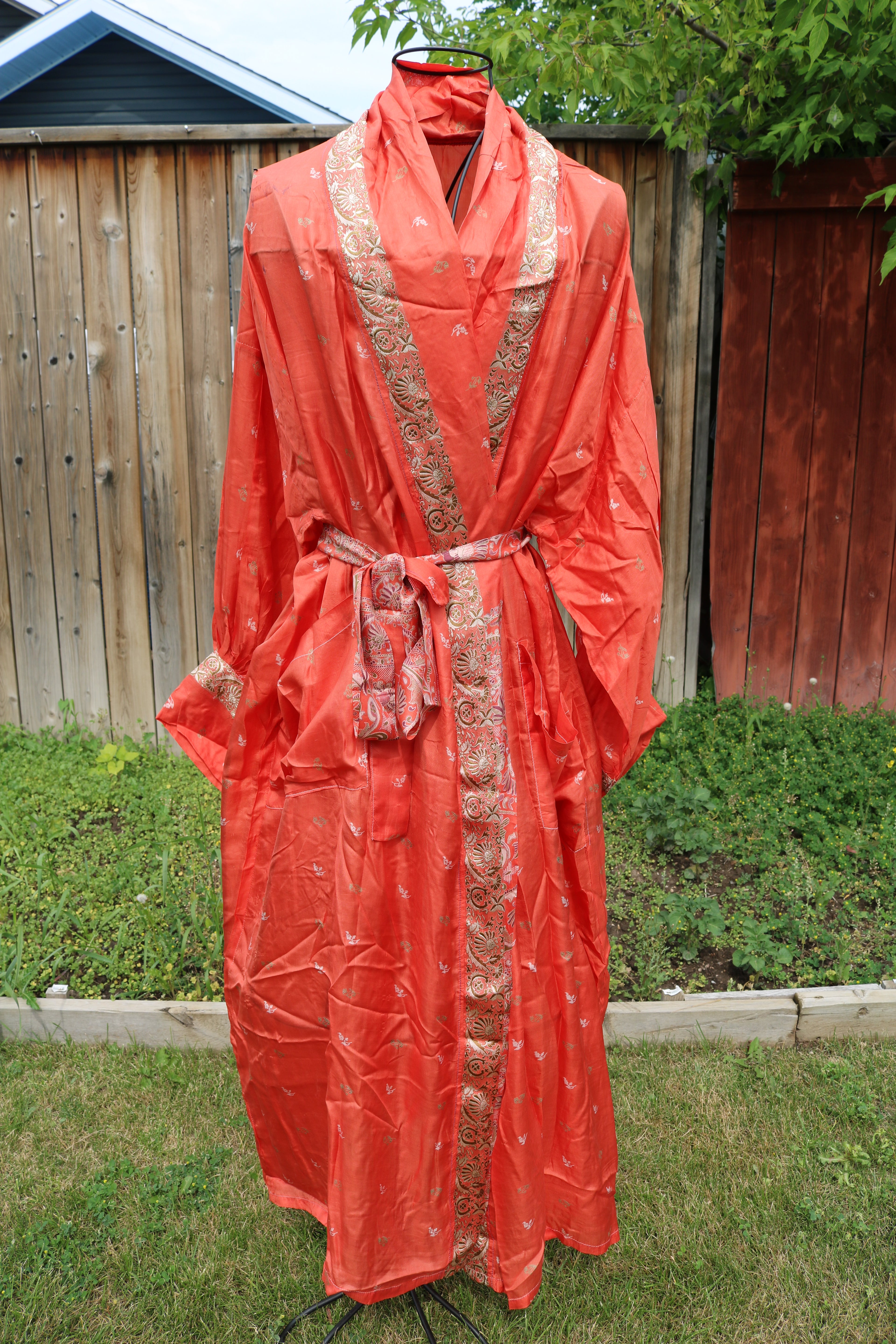 Tangerine Love Silk Saree Kimono Robe