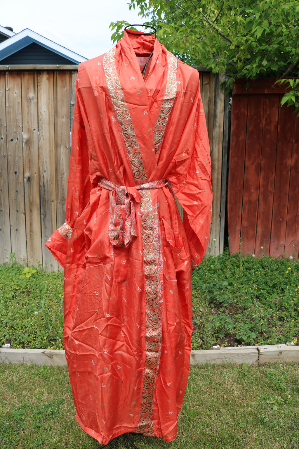 Tangerine Love Silk Saree Kimono Robe