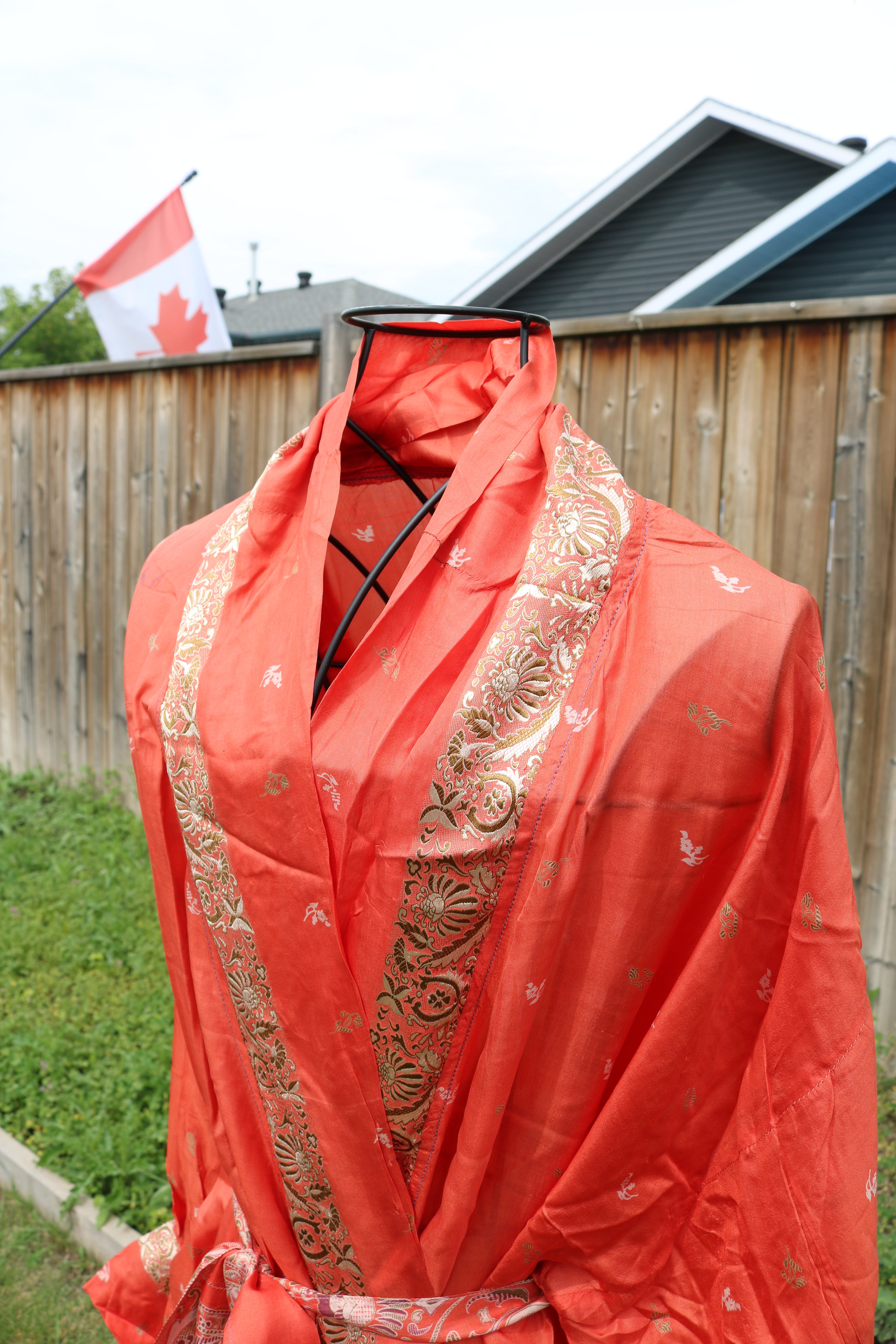 Tangerine Love Silk Saree Kimono Robe