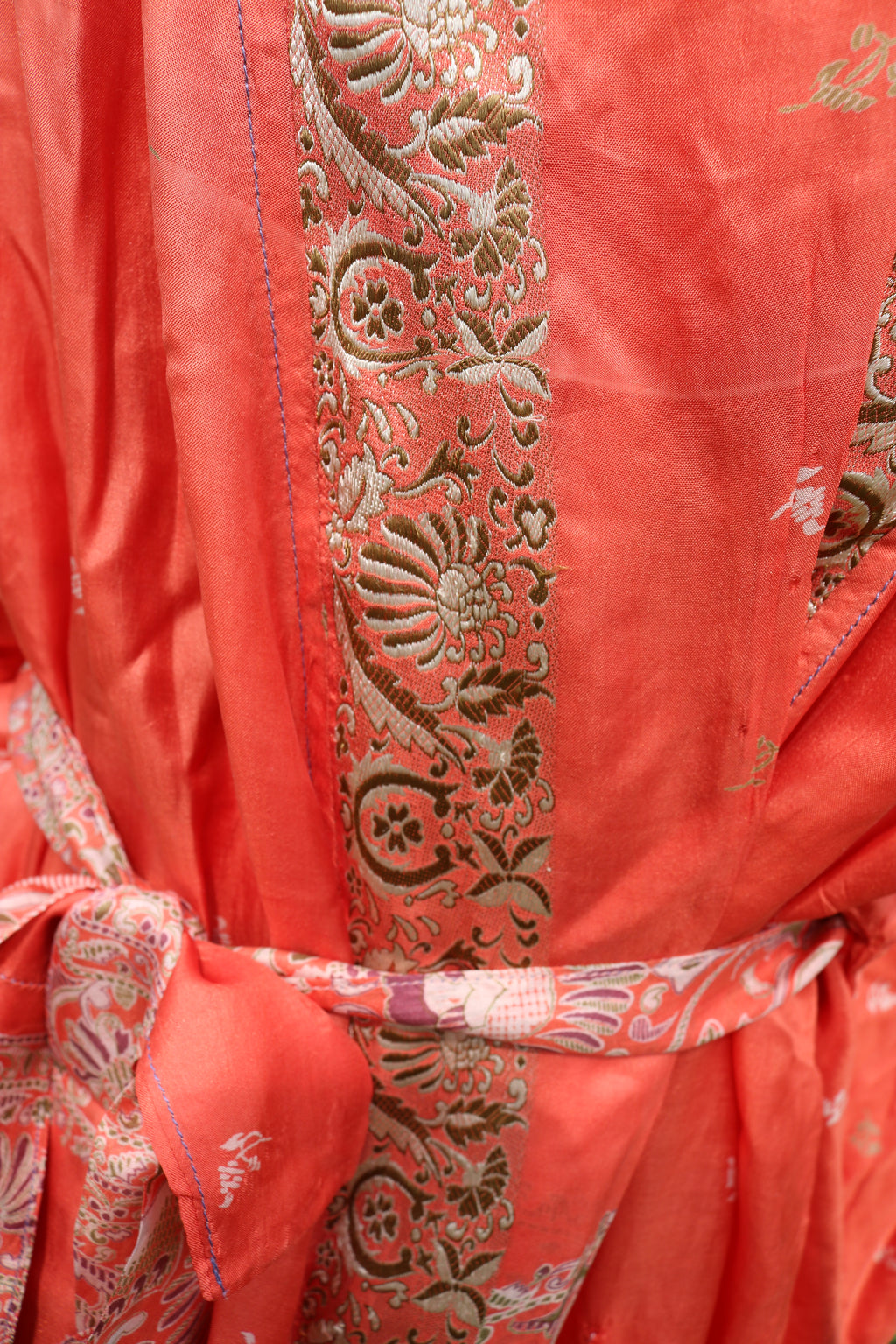 Tangerine Love Silk Saree Kimono Robe