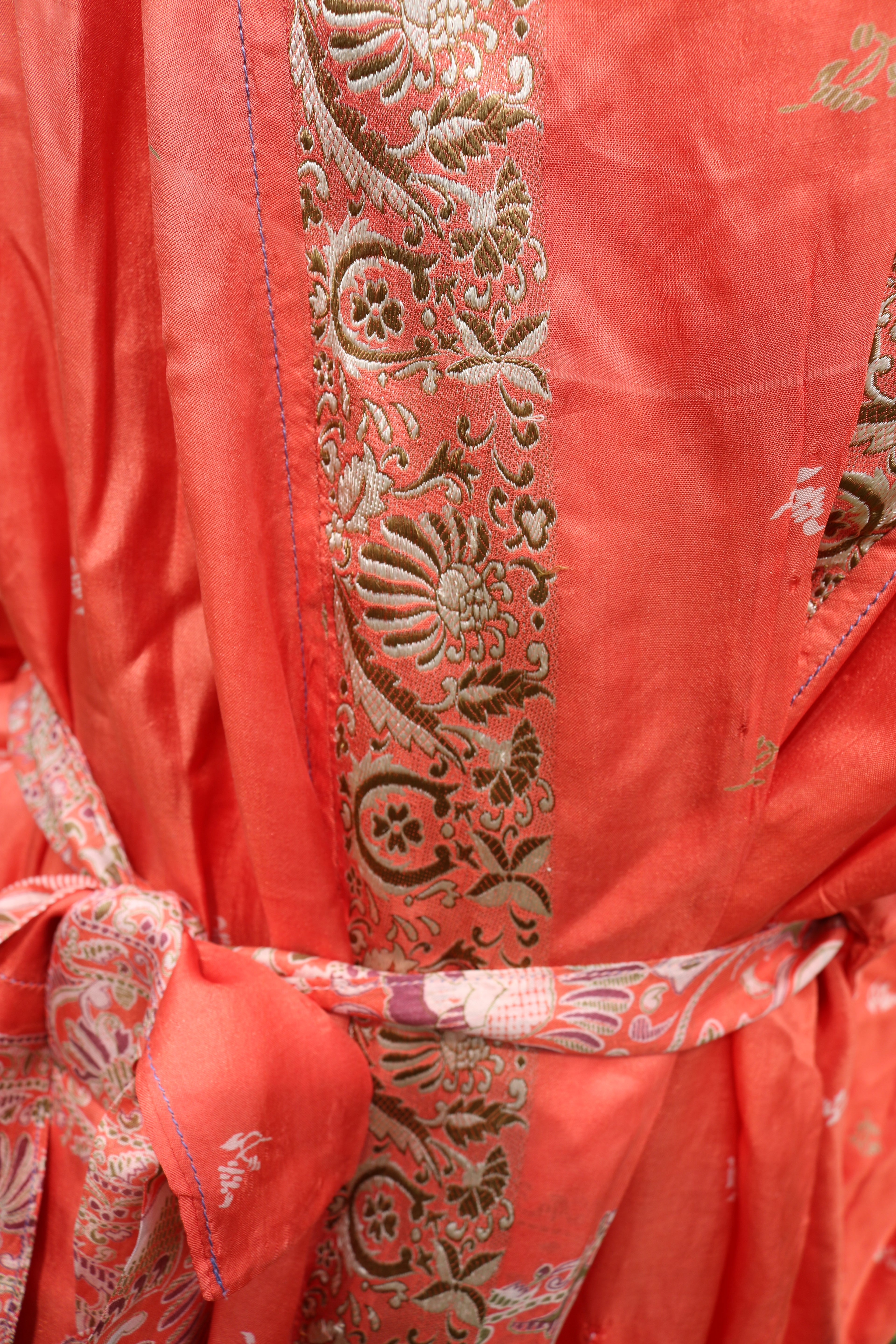 Tangerine Love Silk Saree Kimono Robe