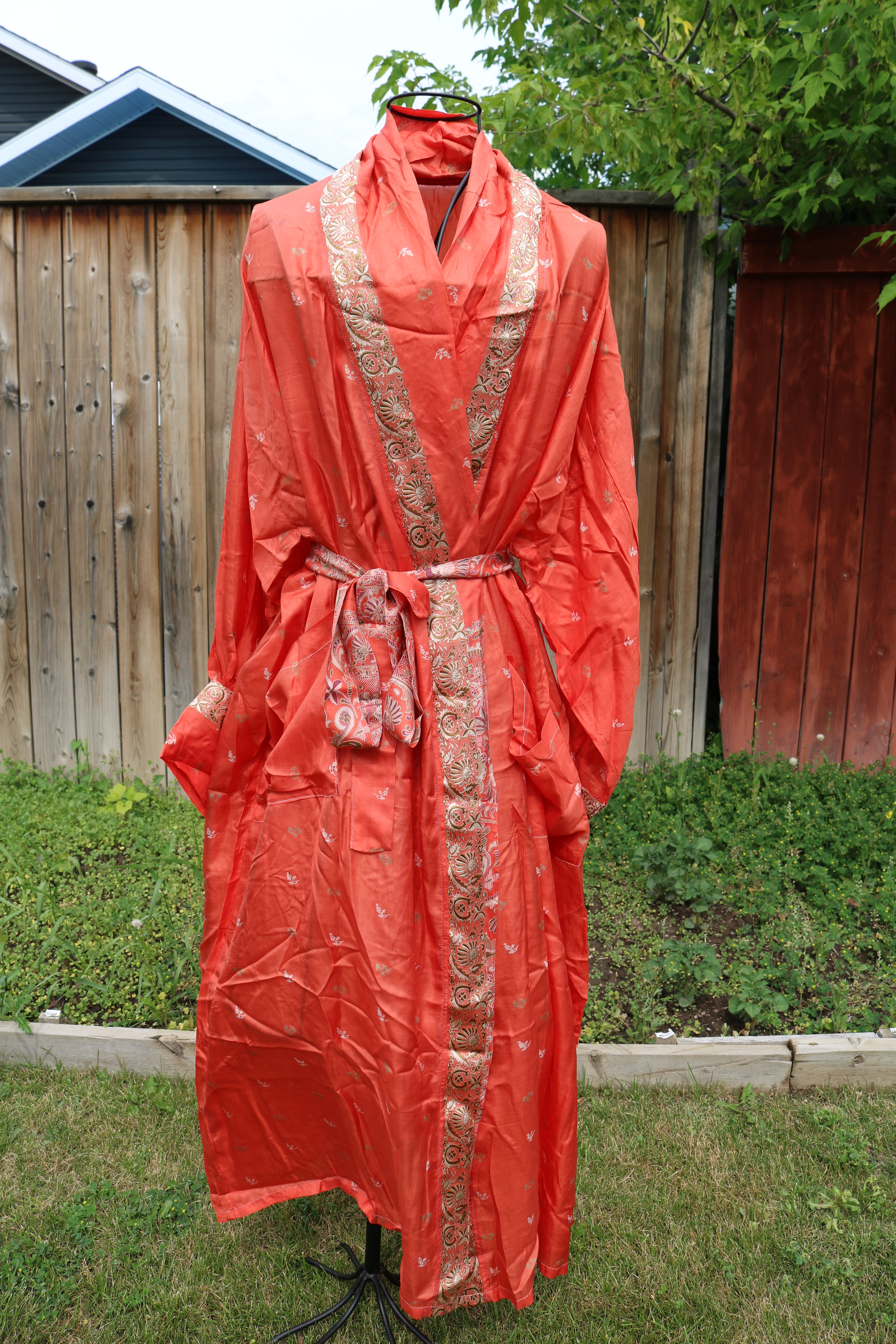 Tangerine Love Silk Saree Kimono Robe