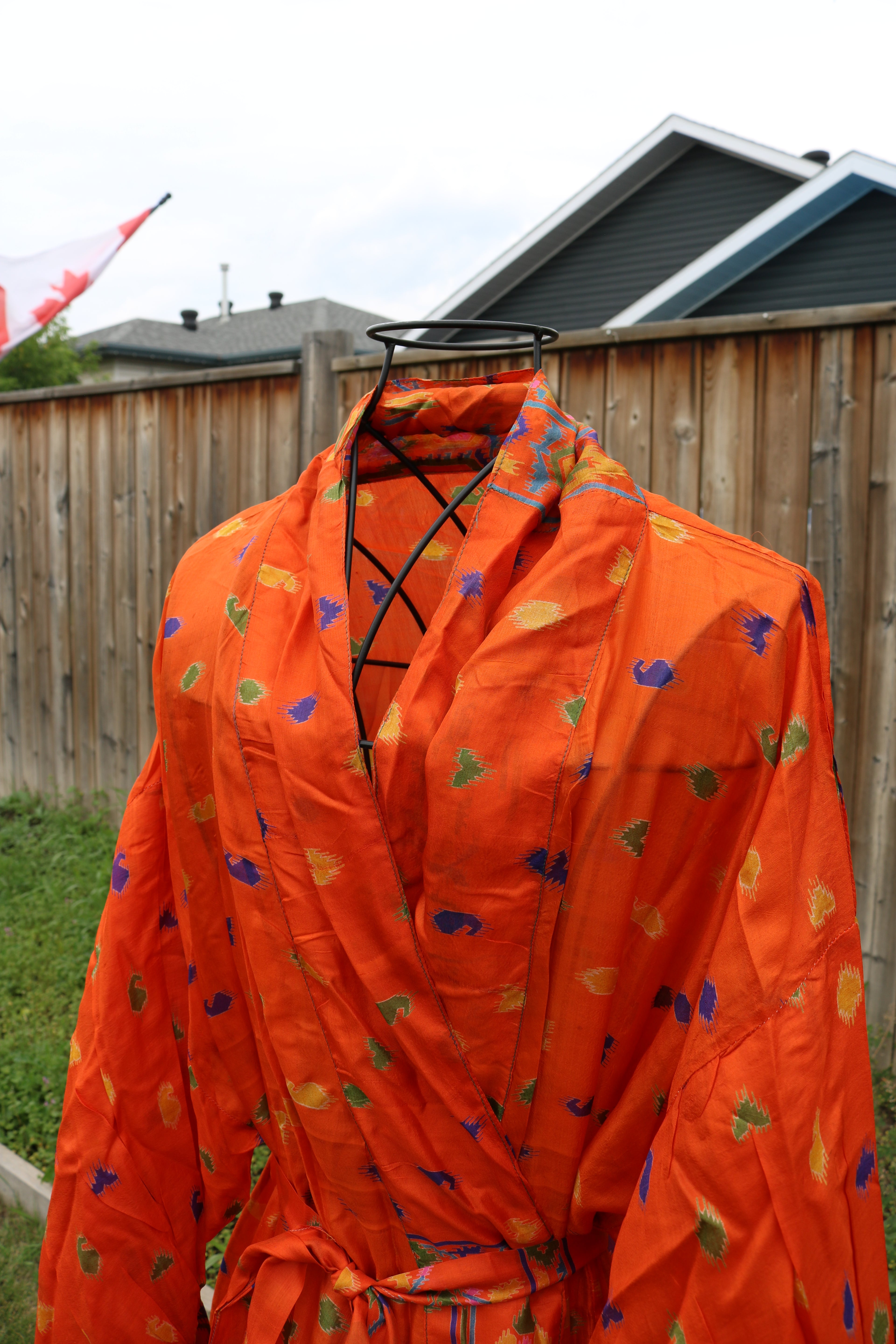 Saffron Ember Silk Saree Kimono Robe