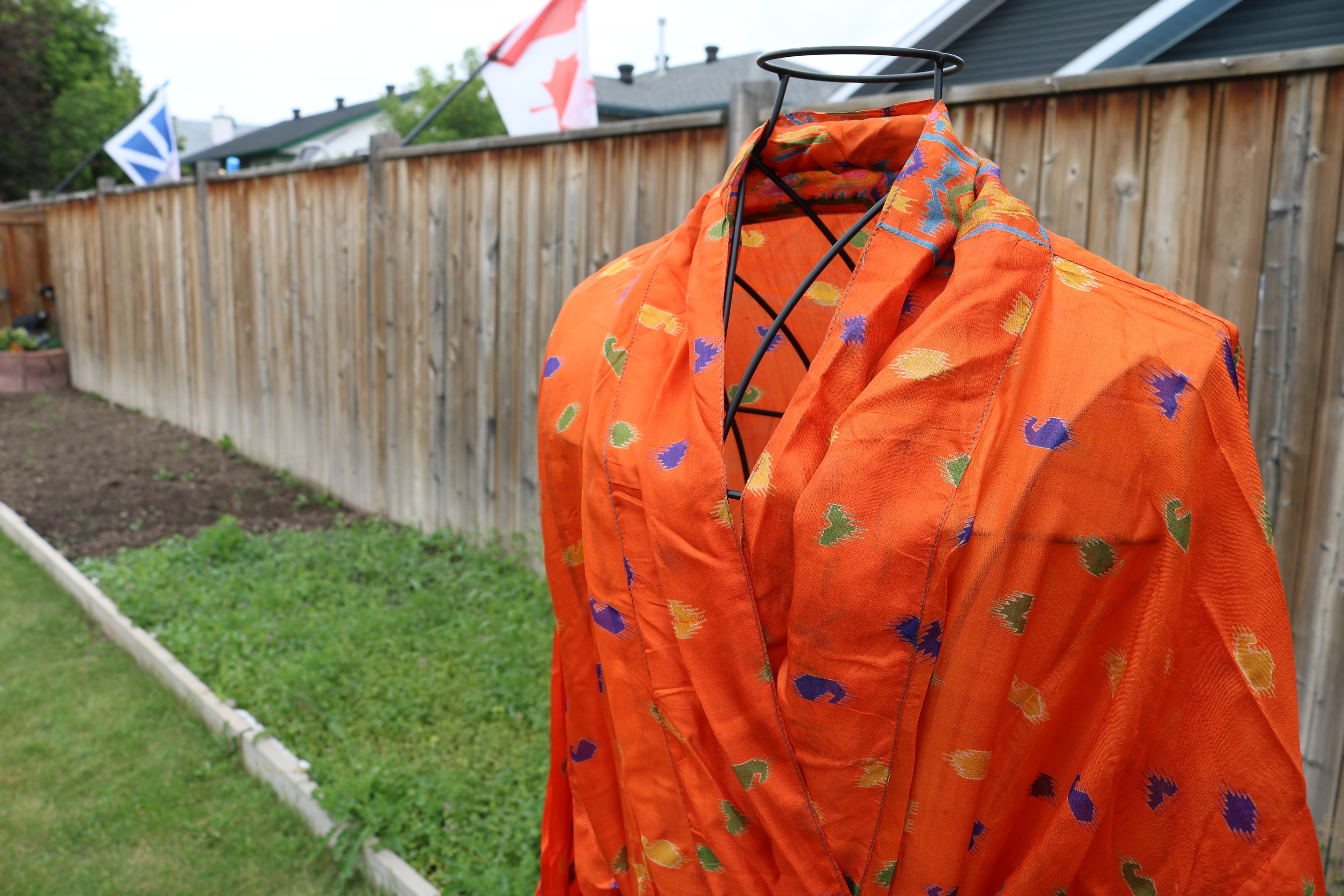 Saffron Ember Silk Saree Kimono Robe