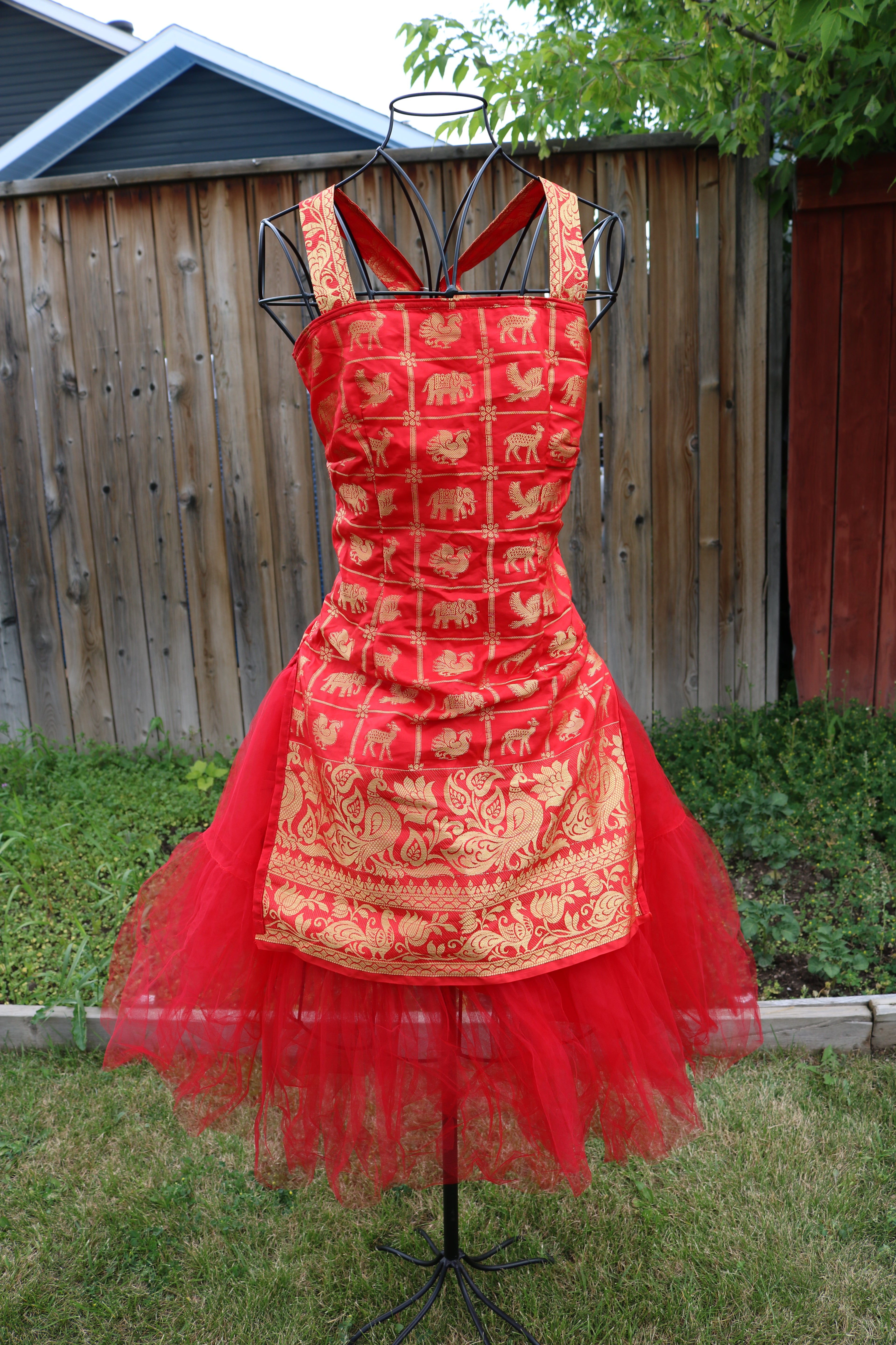 Golden Red Animals Above Knee Tulle Dress