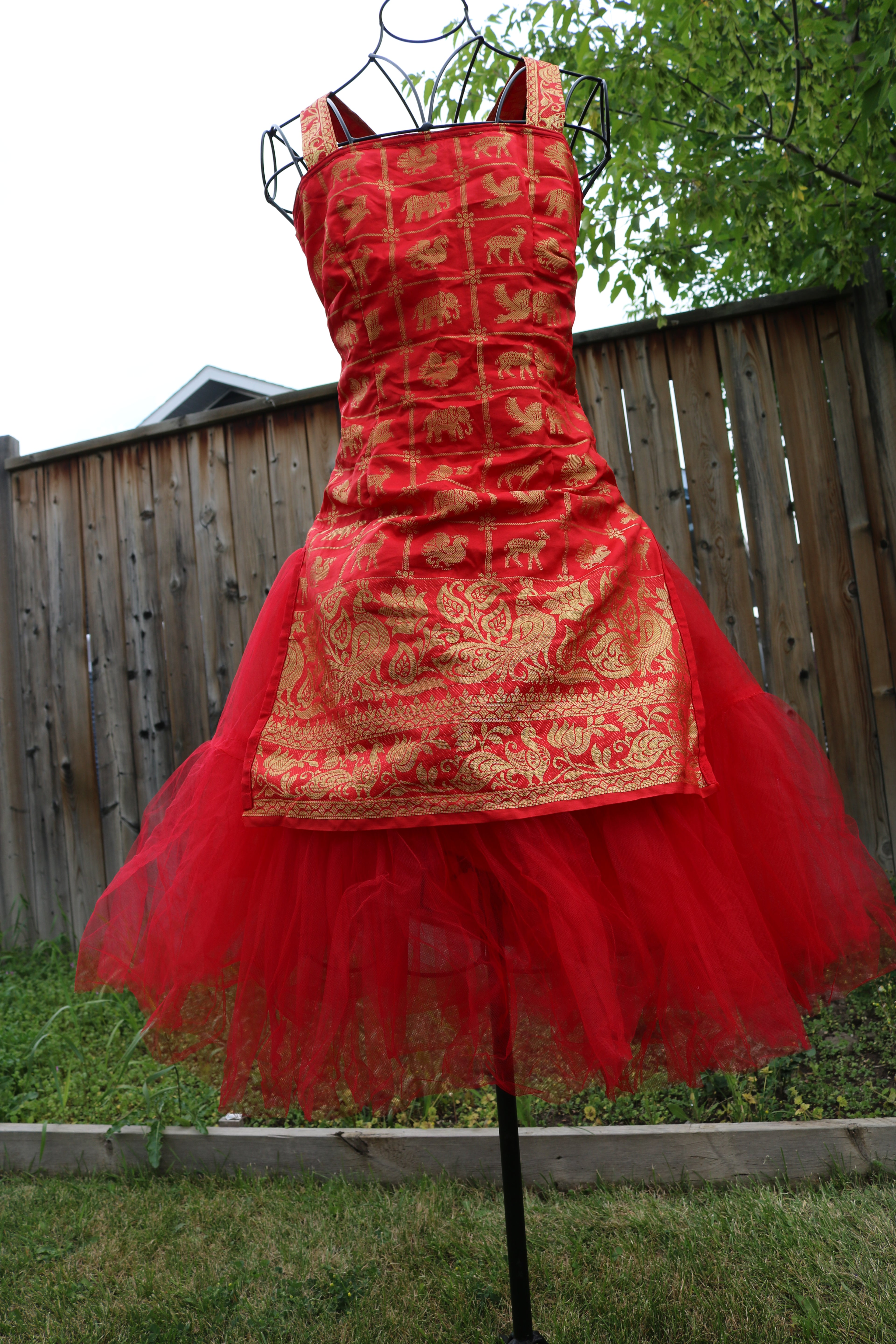 Golden Red Animals Above Knee Tulle Dress