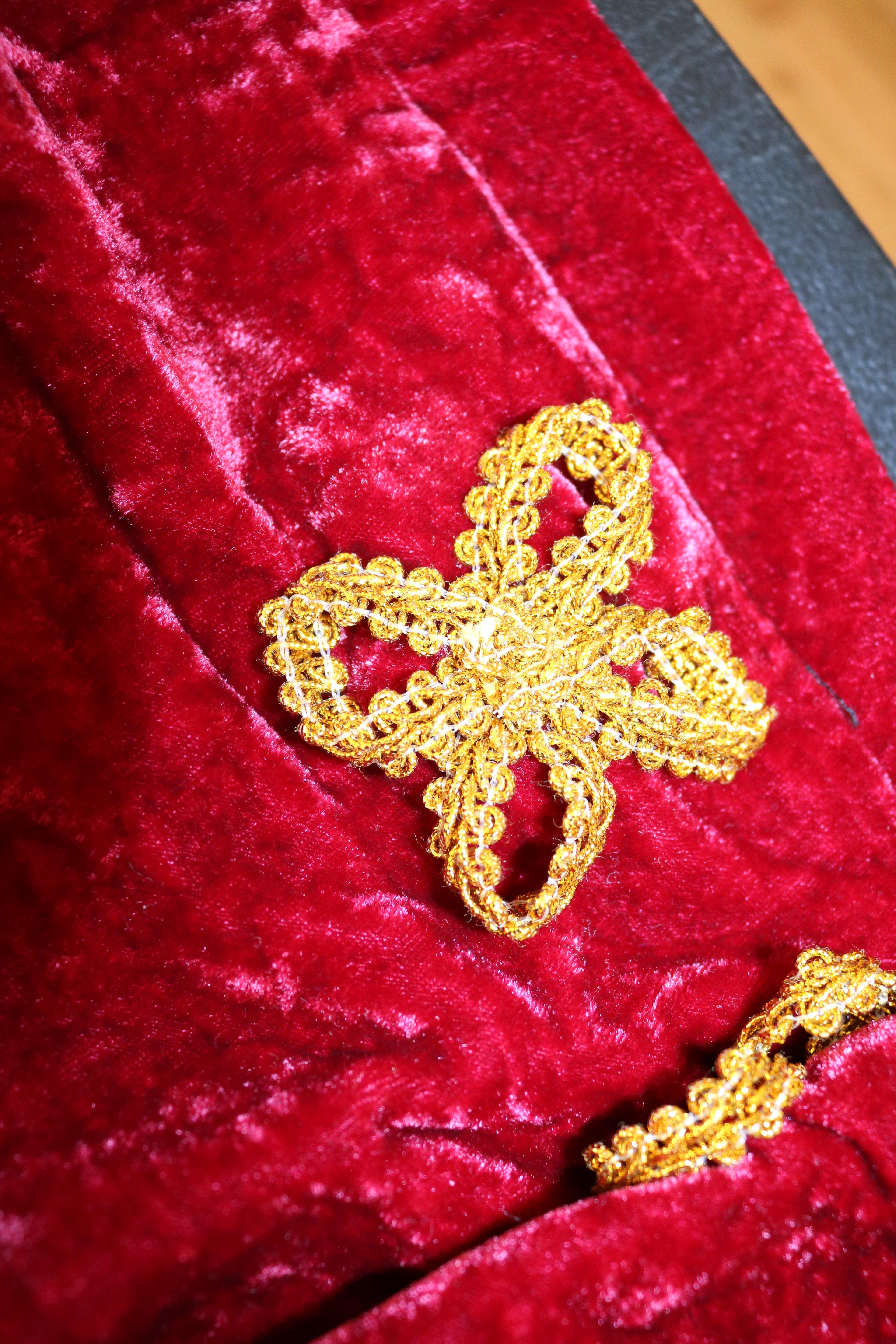 Scarlet Velvet with Gold Flowers Pants