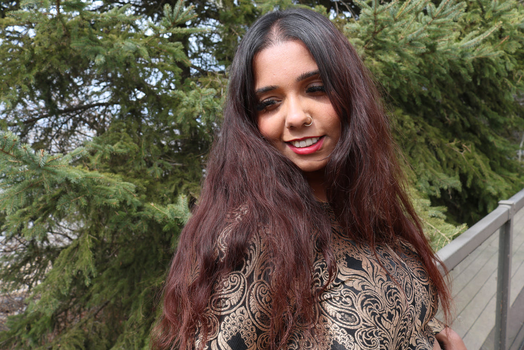 Golden Goddess Long Sleeve Crop Top & High Waisted U Slit Skirt Set #2