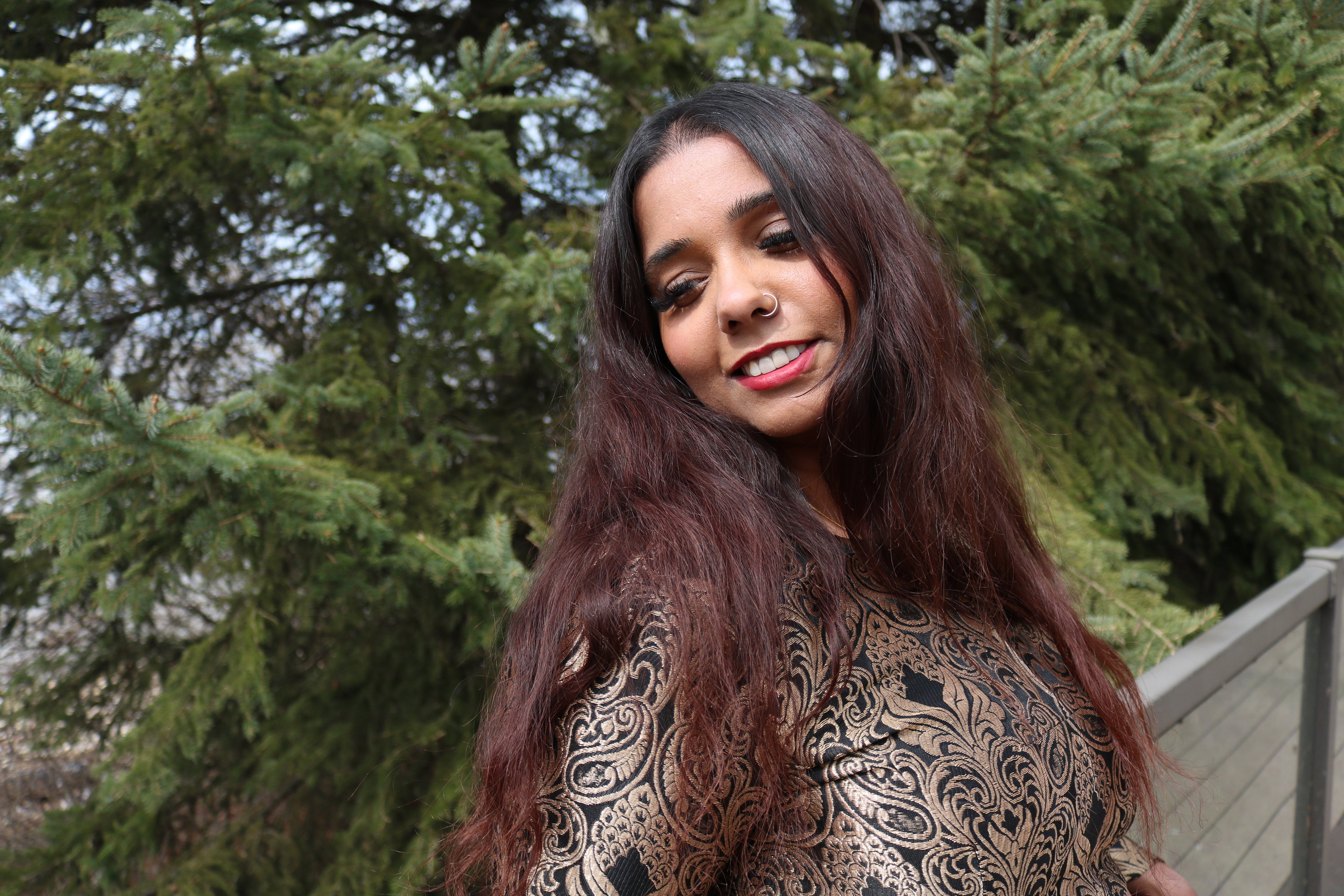 Golden Goddess Long Sleeve Crop Top & High Waisted U Slit Skirt Set #2