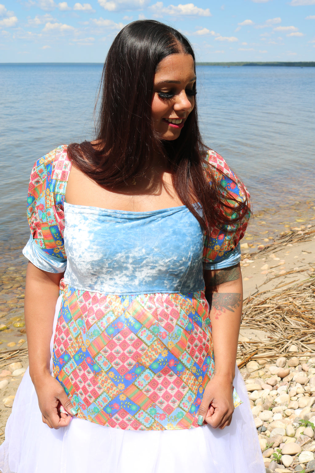 Pastel Goddess Blue Velvet Short Dress