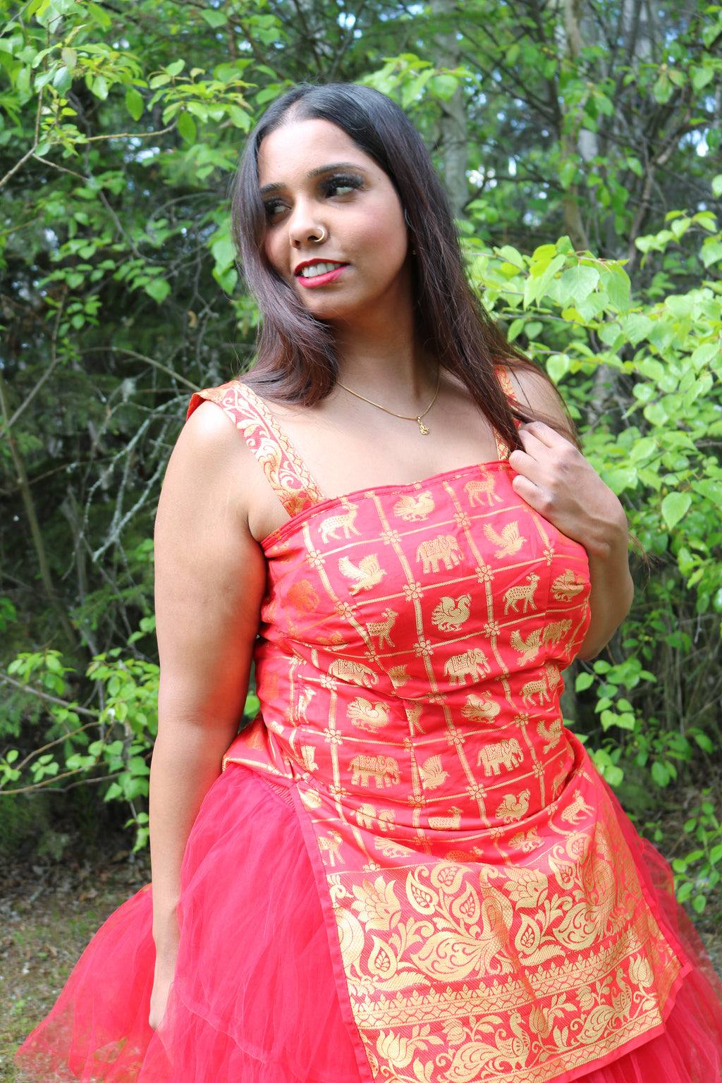 Golden Red Animals Above Knee Tulle Dress