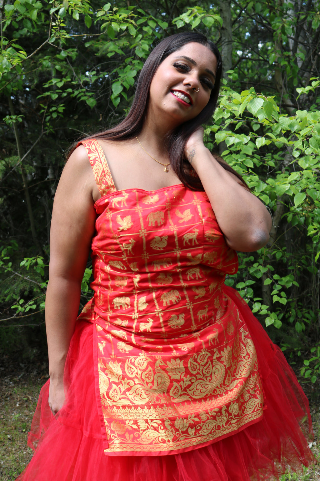 Golden Red Animals Above Knee Tulle Dress