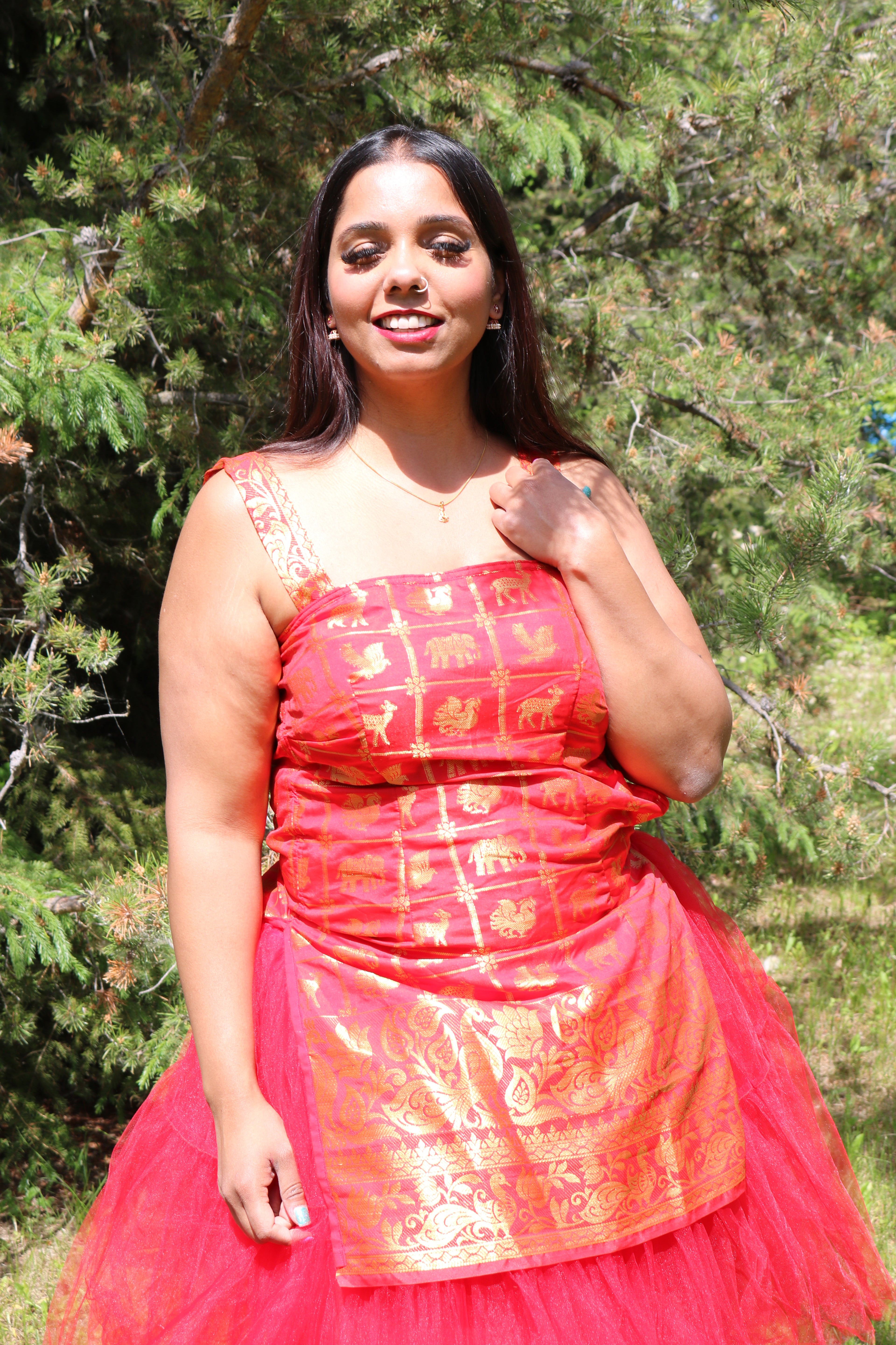 Golden Red Animals Above Knee Tulle Dress