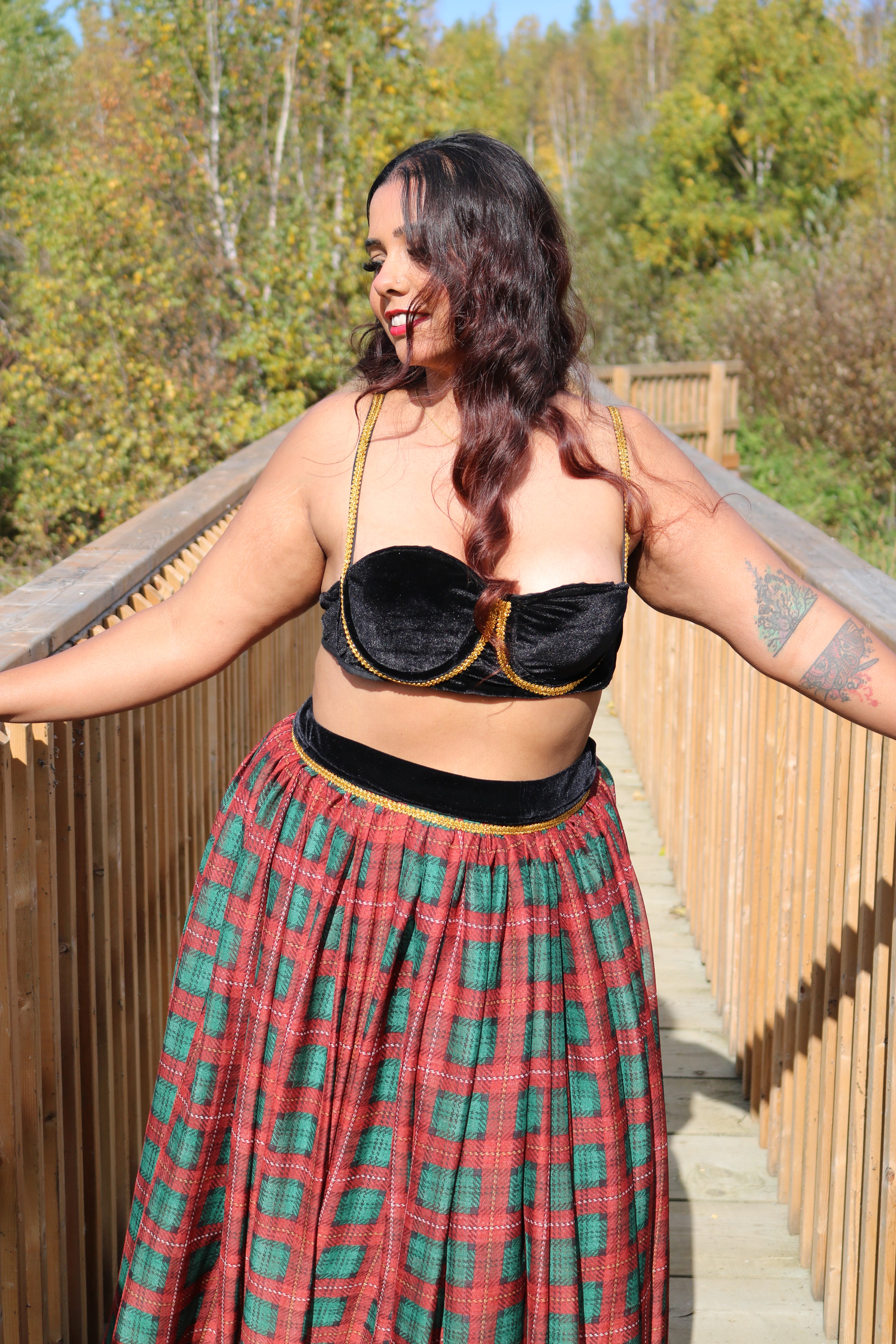 The Plaid Affair Lehenga Set (Red)