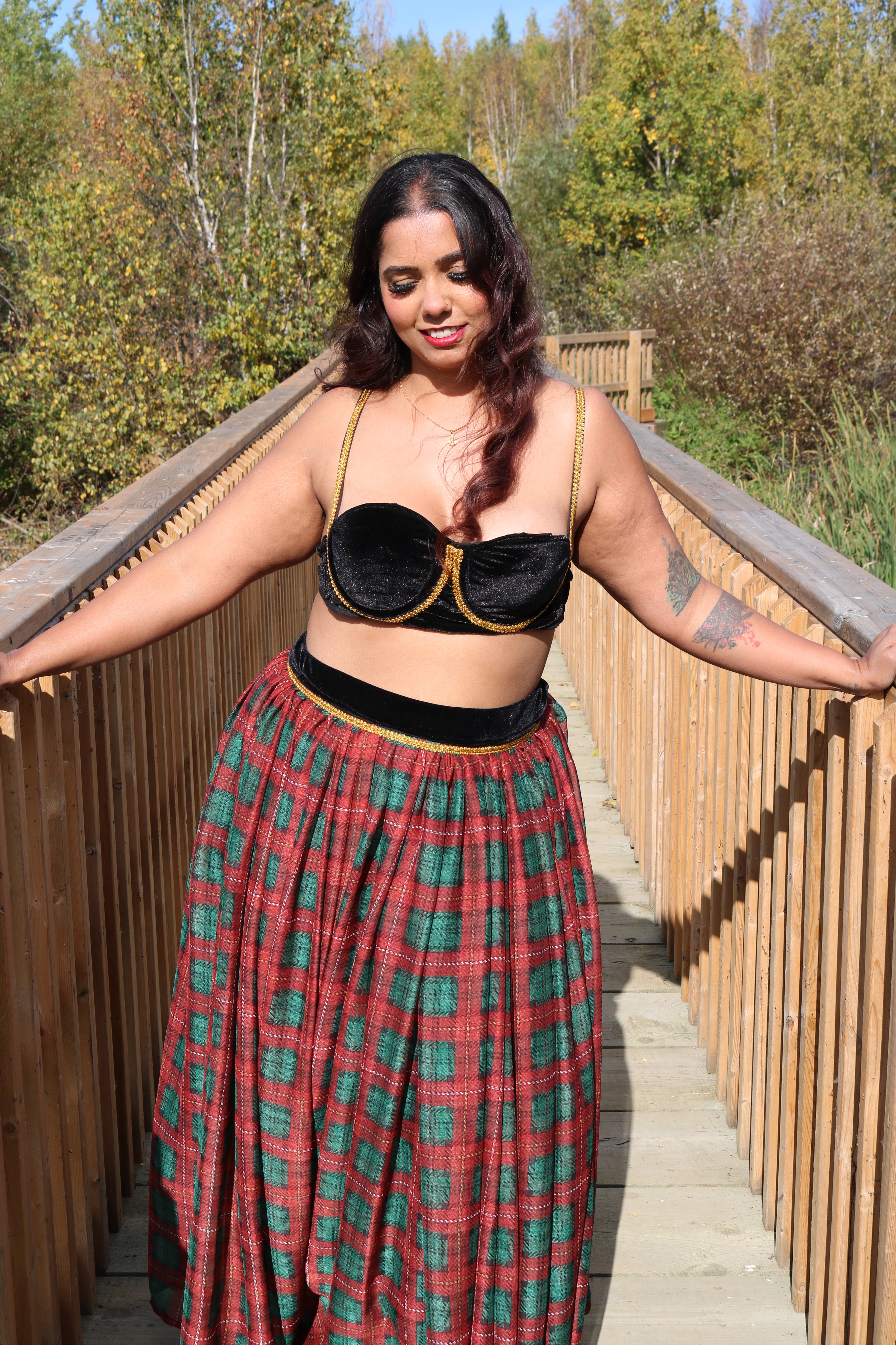 The Plaid Affair Lehenga Set (Red)