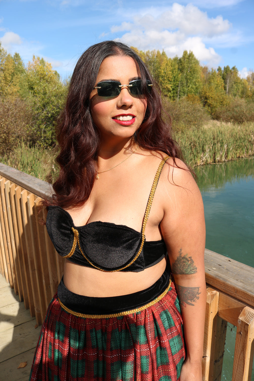 The Plaid Affair Lehenga Set (Red)