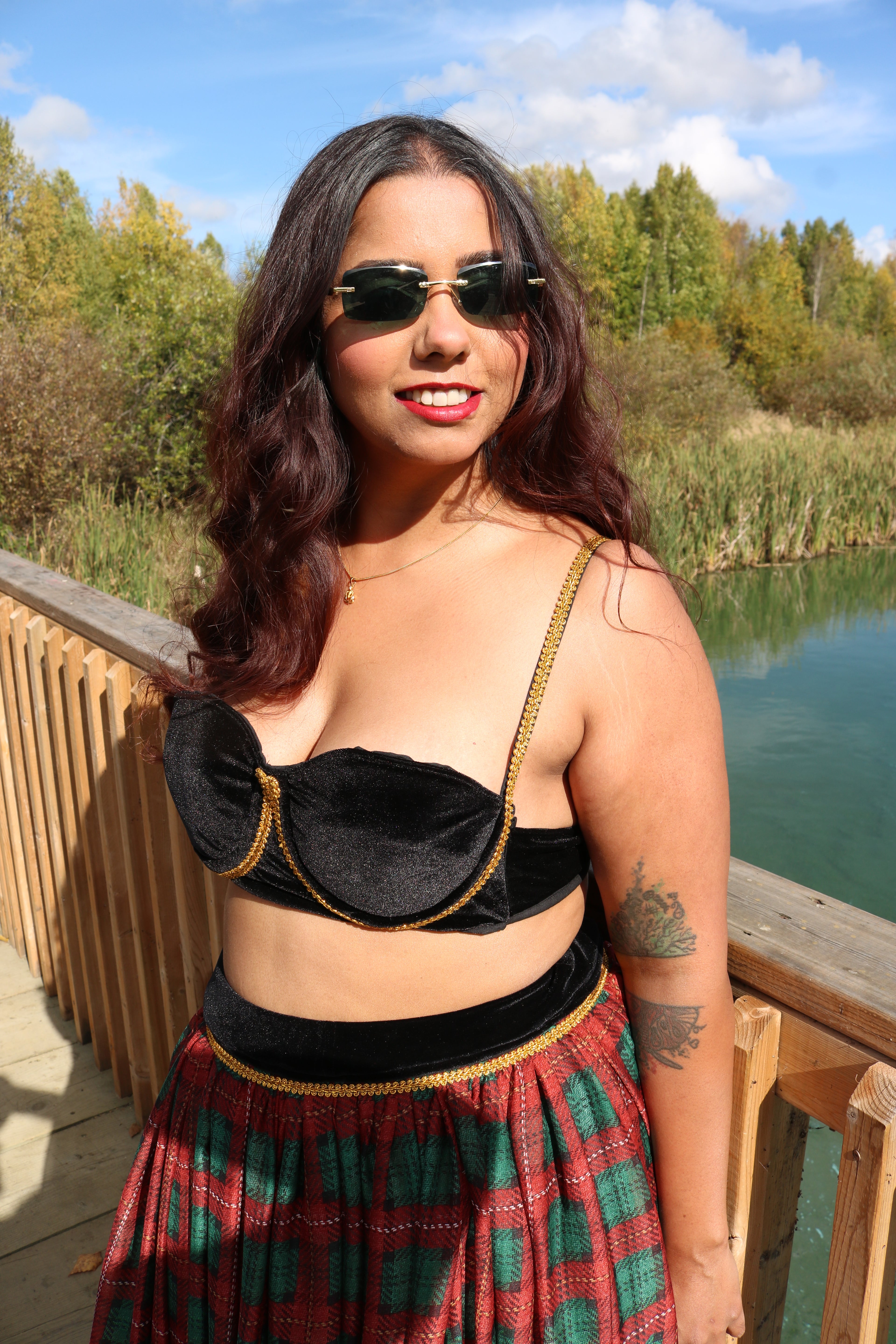 The Plaid Affair Lehenga Set (Red)