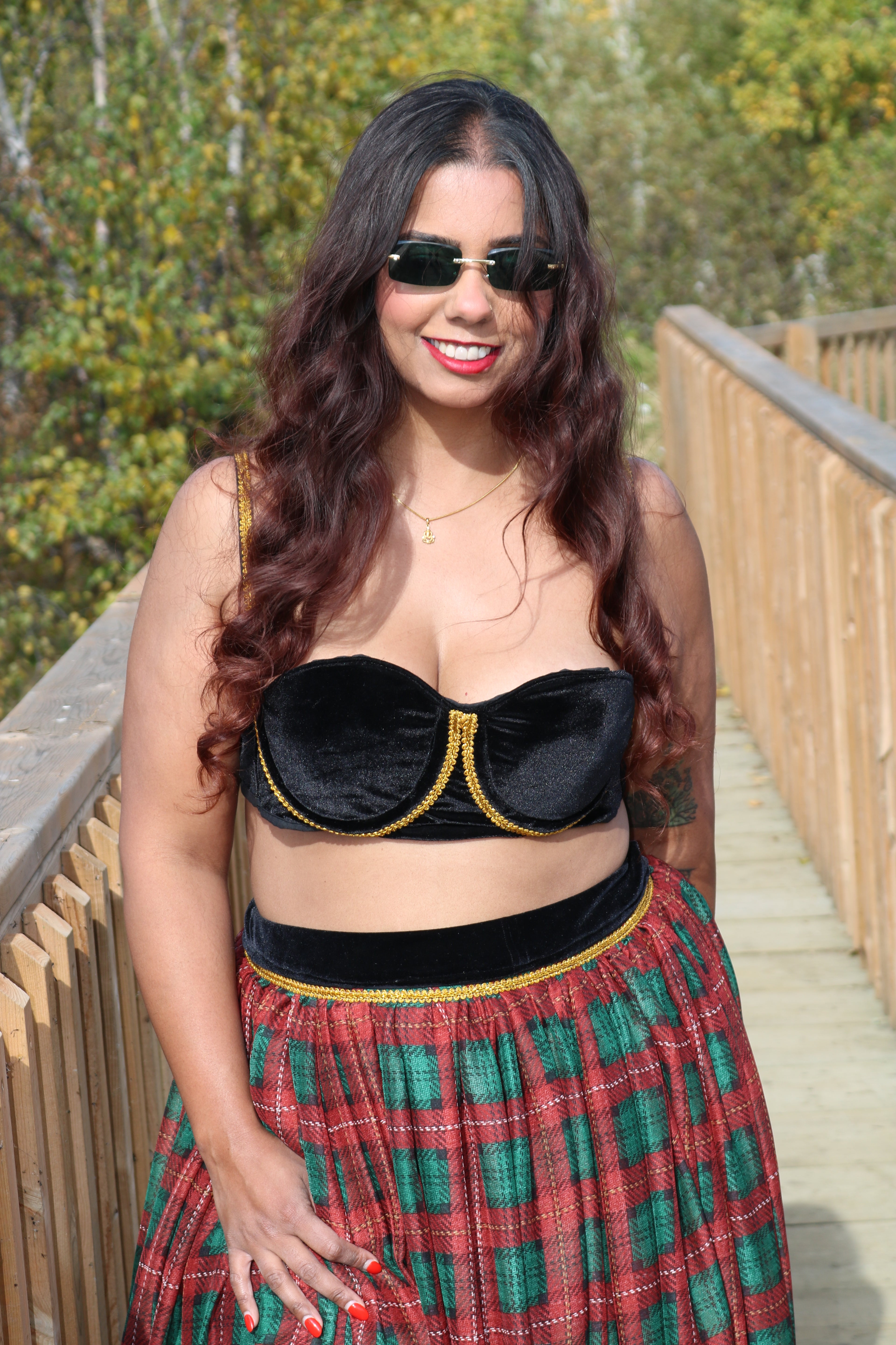 The Plaid Affair Lehenga Set (Red)