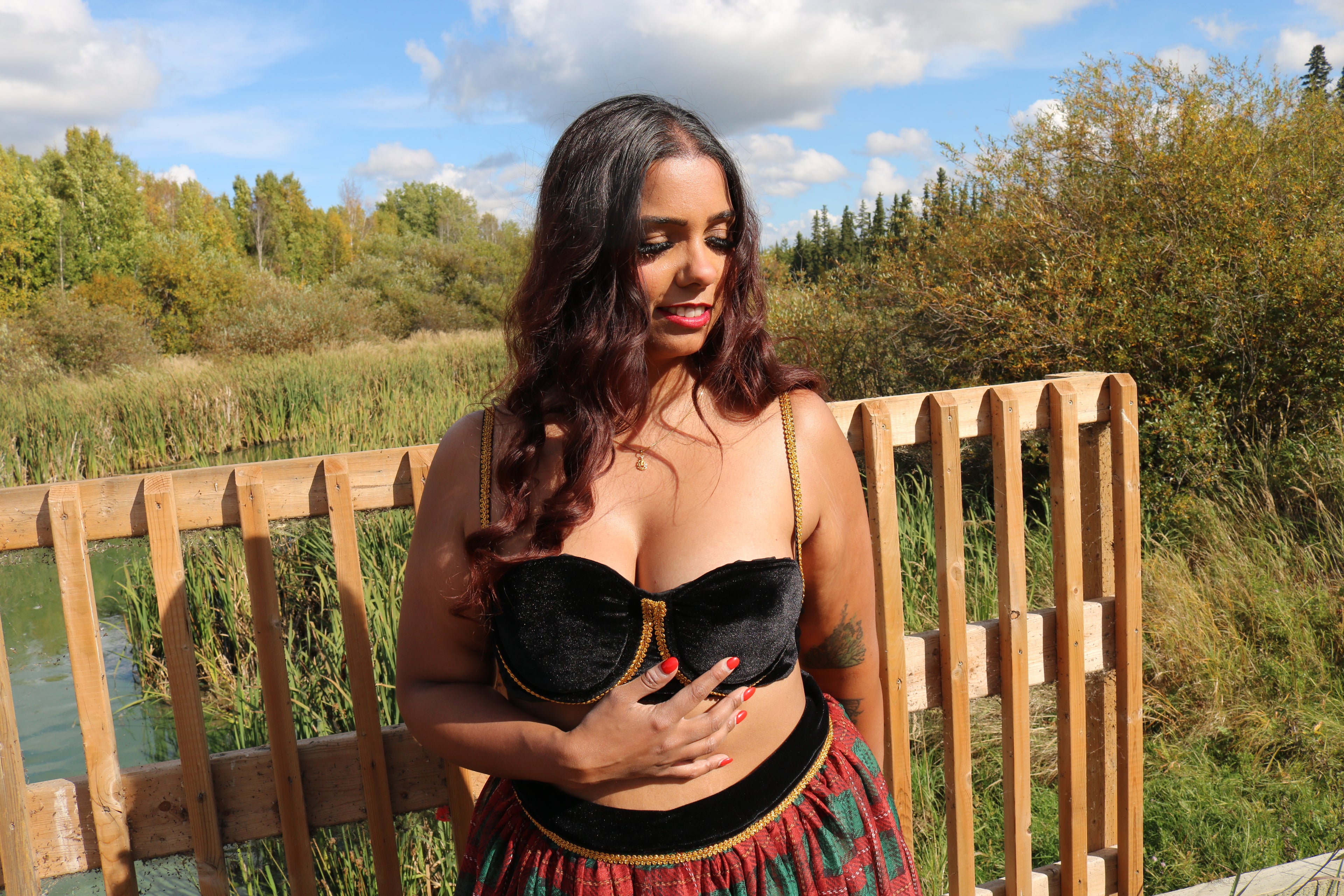 The Plaid Affair Lehenga Set (Red)