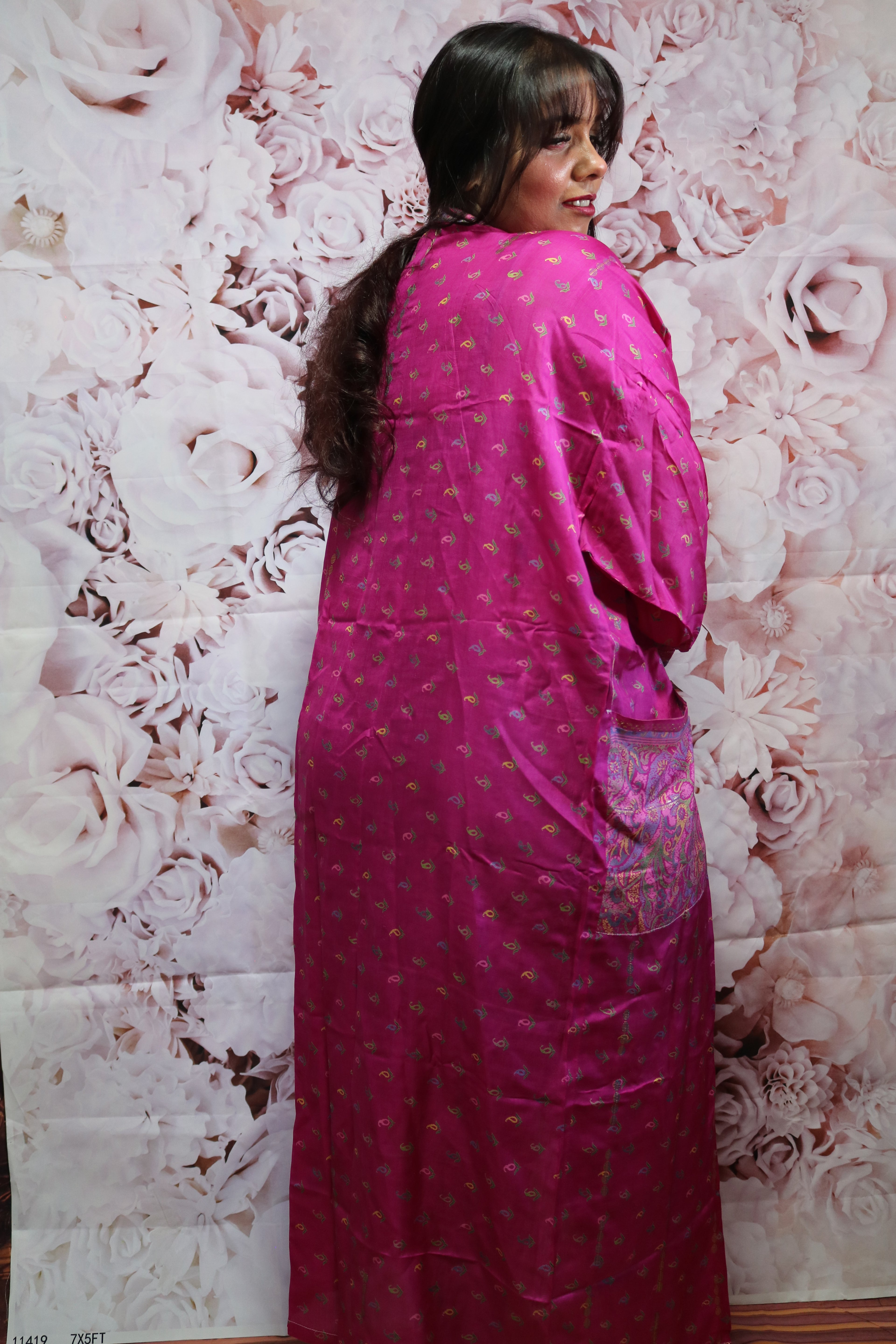 Berry Blush Silk Saree Kimono Robe