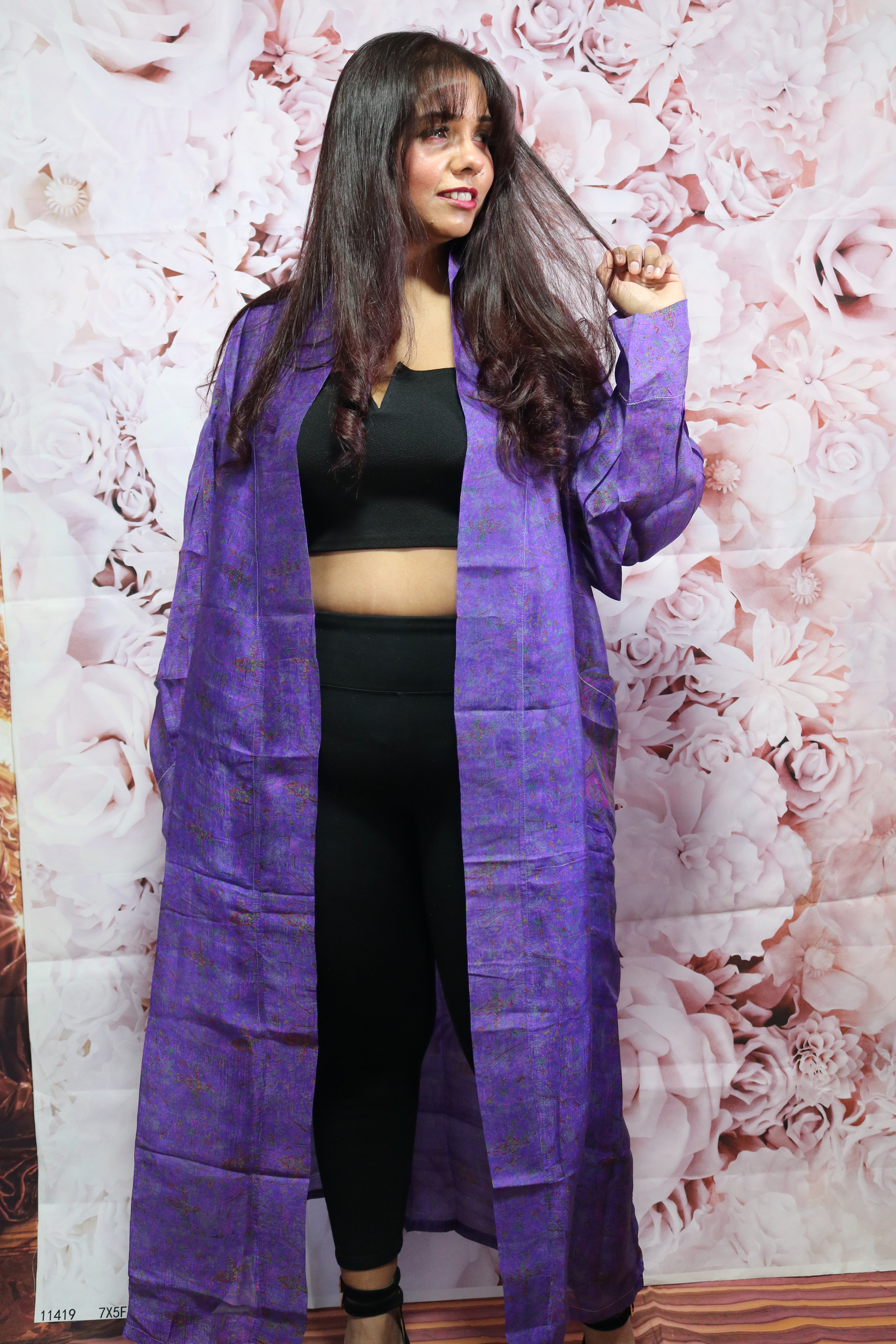 Amethyst Dusk Silk Saree Kimono Robe