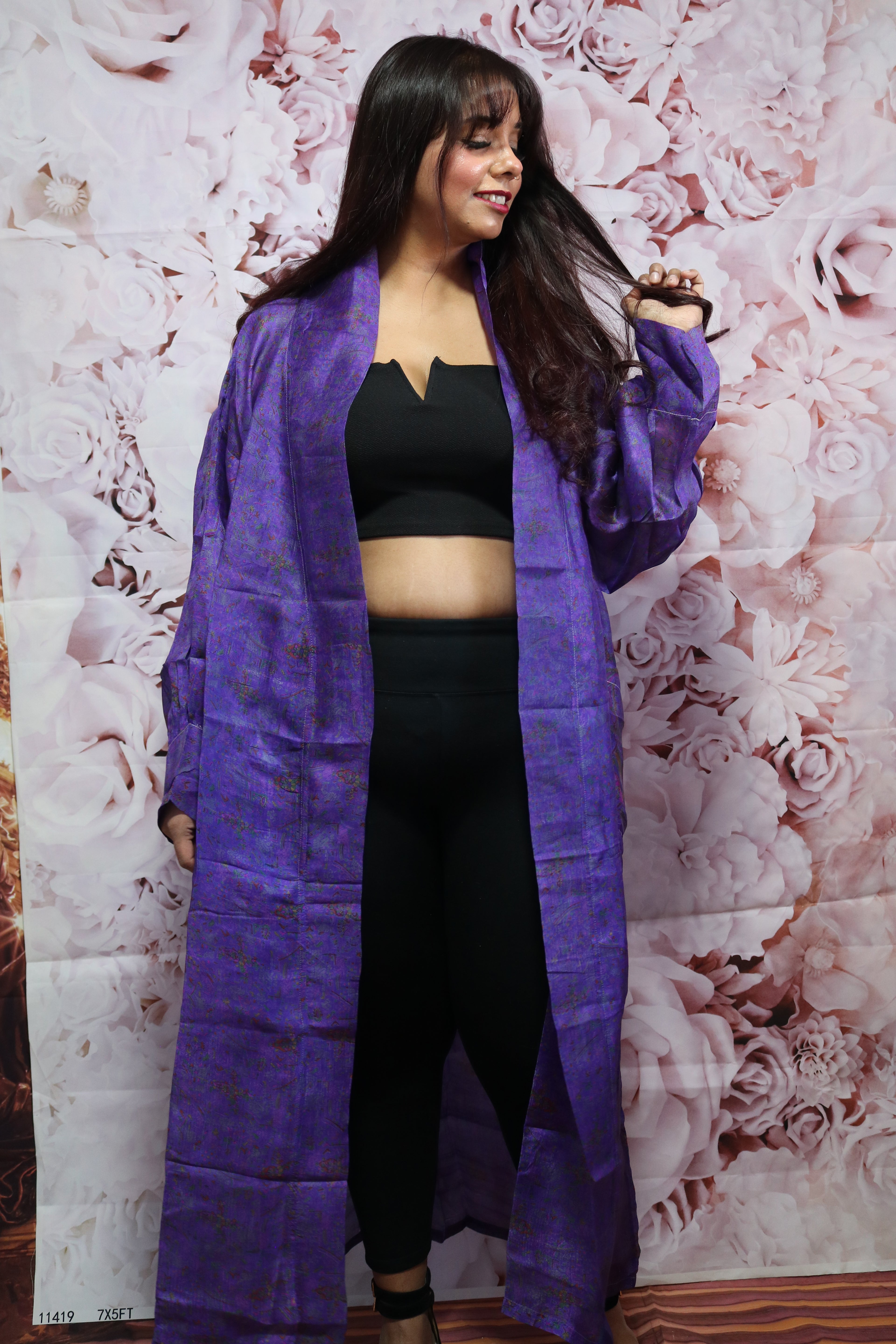 Amethyst Dusk Silk Saree Kimono Robe